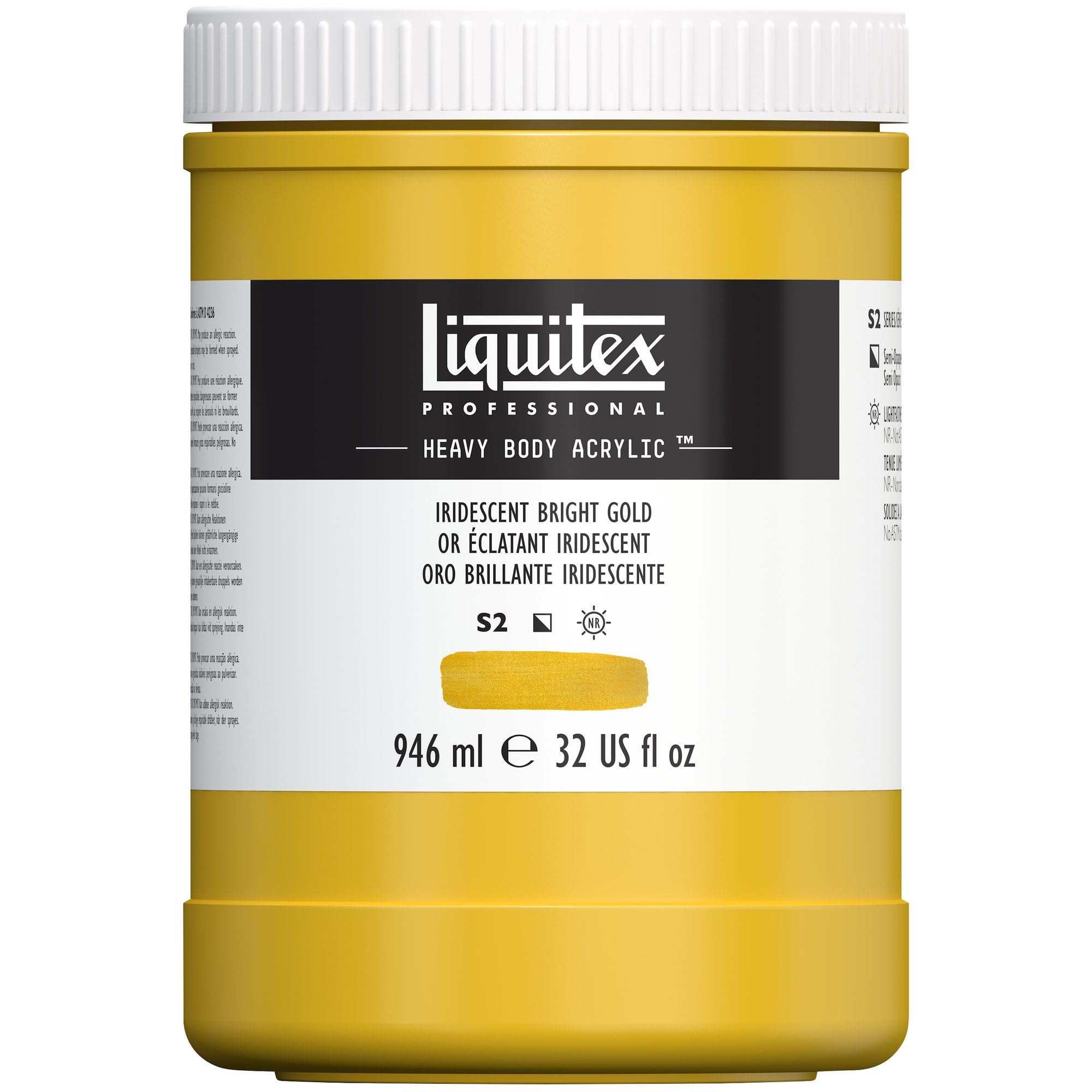 Liquitex 4413234 Professional Heavy Body Acrylfarbe in Künstlerqualität mit ausgezeichneter Lichtechtheit in buttriger Konsistenz, 946ml Topf - Irisierendes Gold