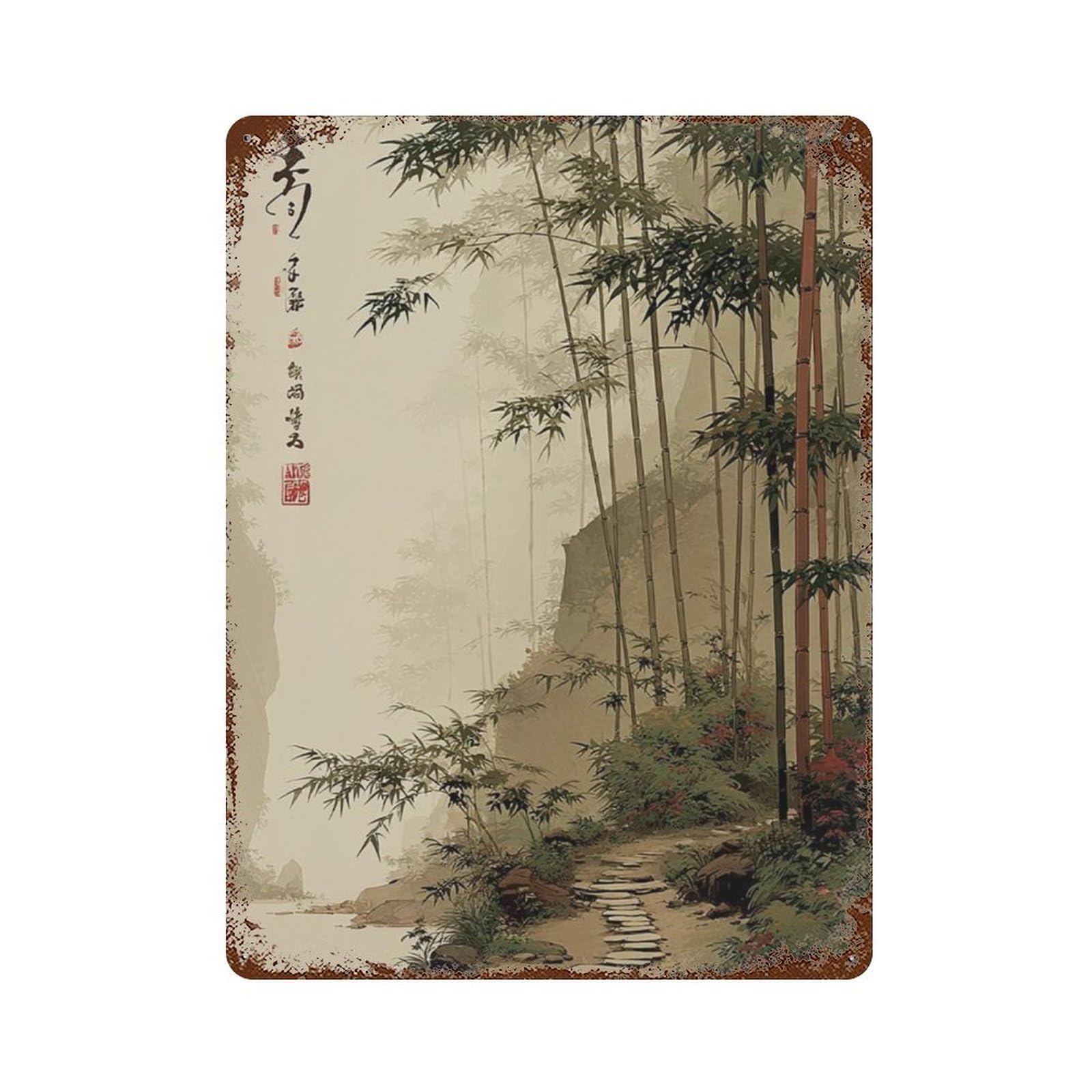 xiaoxiaoshen Japanese Bamboo Forest Misty Zen Landscape Traditional Oriental (2) Wall Decor Art Metal Tin Poster Modern Home Decor Art Home Bar Shop Decorations Vintage Sign 40x30cm
