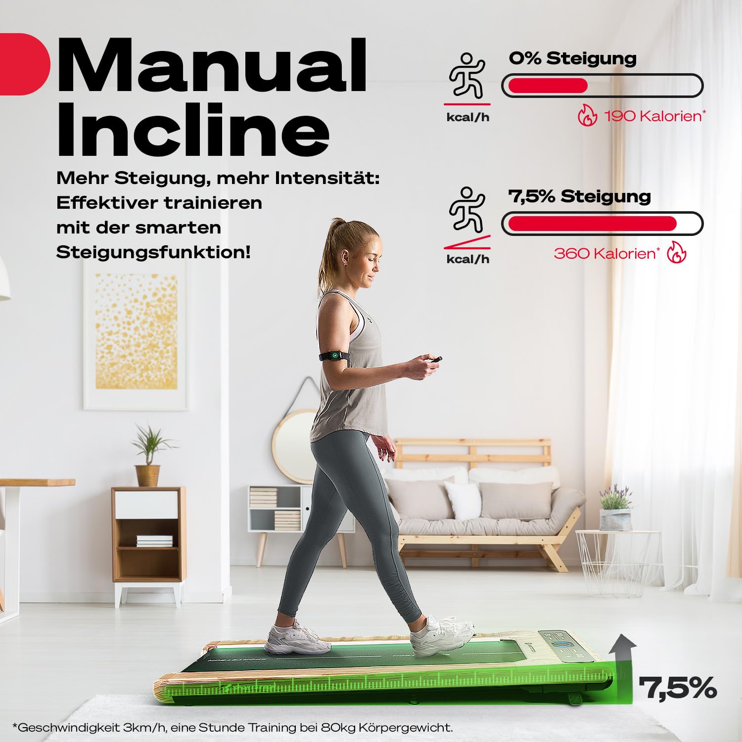 Sportstech sWalk Walking Pad, Laufband für Zuhause klappbar mit Steigung 7,5%, Laufband Schreibtisch, Under Desk Treadmill, 8 km/h, leise, App, LCD Display, bis 120 kg, Homeoffice Fitnessgerät