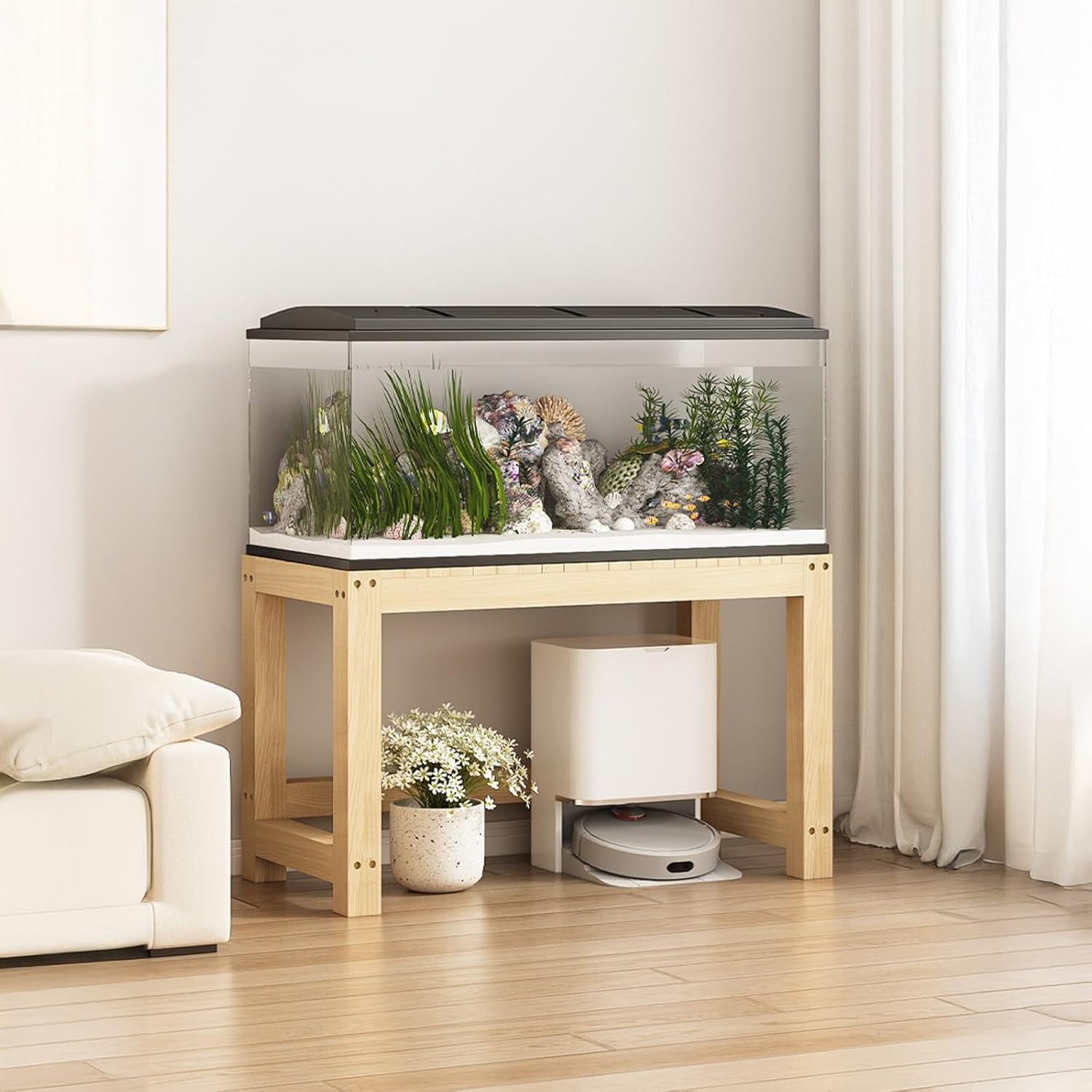 Fish Tank Stand with Solid Wood, Fish Stand for Easy to Assemble, Reptile Tank Stand for Home and Office Use(60x40x50cm/23.6x15.7x19.6in)