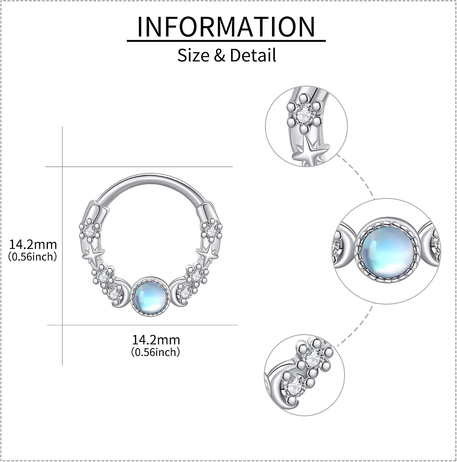 Septum Ring 925 Sterling Silver 16g Spider Web/Rose/Triple Moon/Star/Bat Septum Nose Ring Cartilage Daith Piercing Jewelry Gift for Women