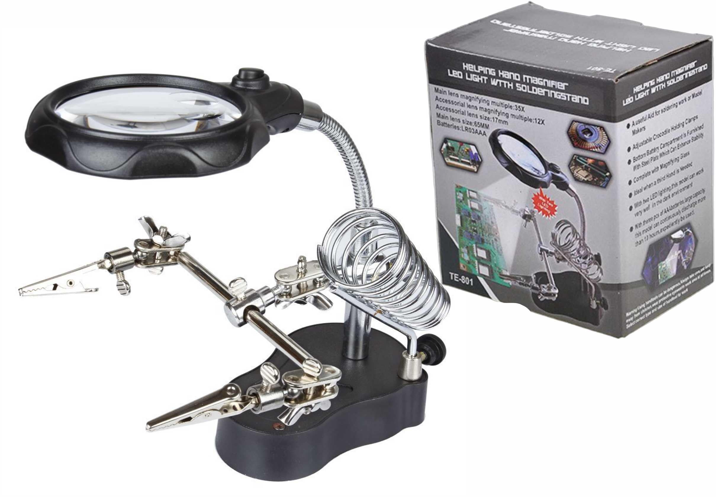 Magnifier Soldering Stand with 2 LED lights for PCB Soldering Work (35X / 12X 65mm / 17mm Lens, Dual-Mode)-image-17