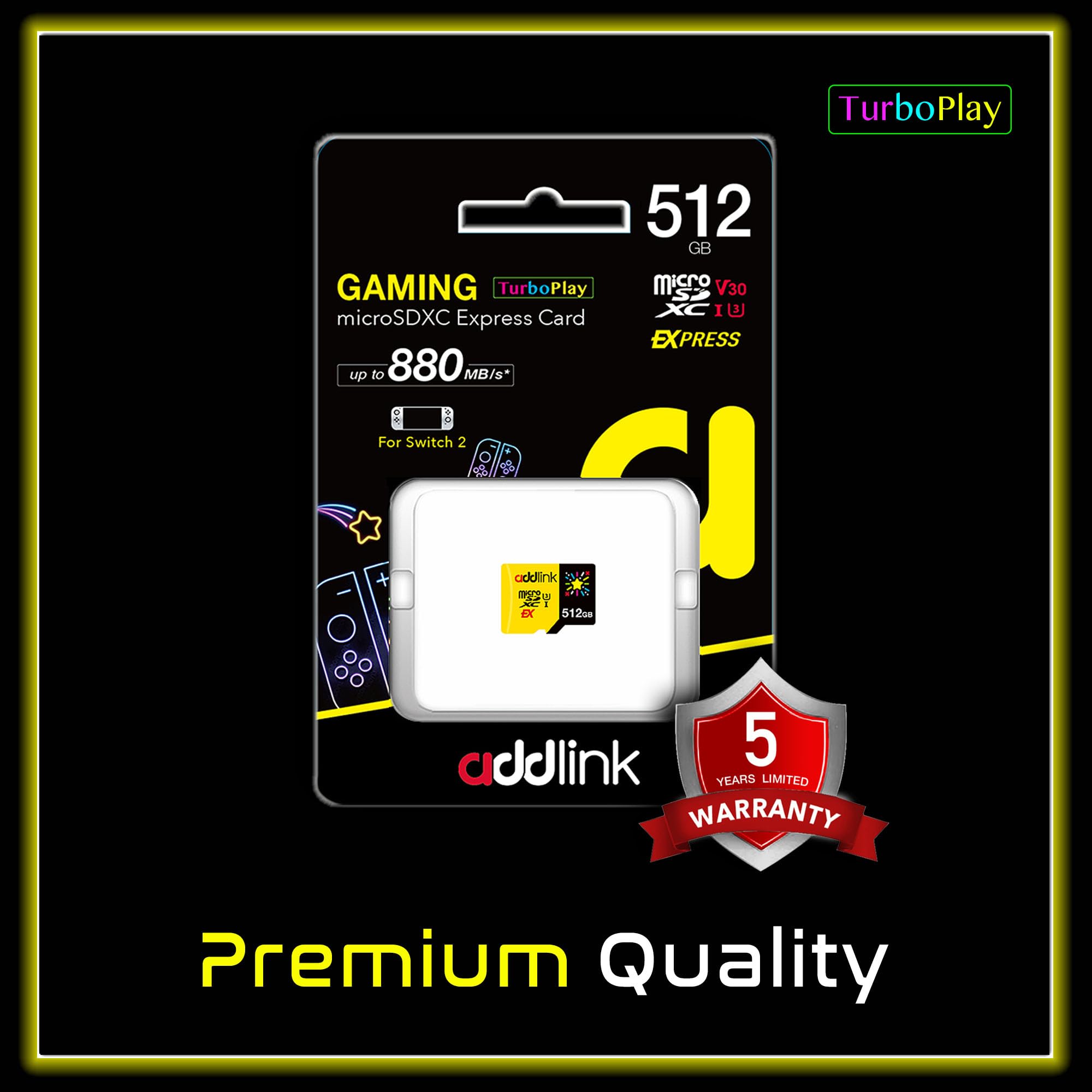 addlink TurboPlay Ad512GBMSXEX Carte mémoire microSD Express UHS-I, C10, U3, V30, Full HD, 4K, jusqu'à 880/750 Mo/s, NintendoSwitch 2, ROG Ally, Steam Deck, appareil de jeu 512 Go