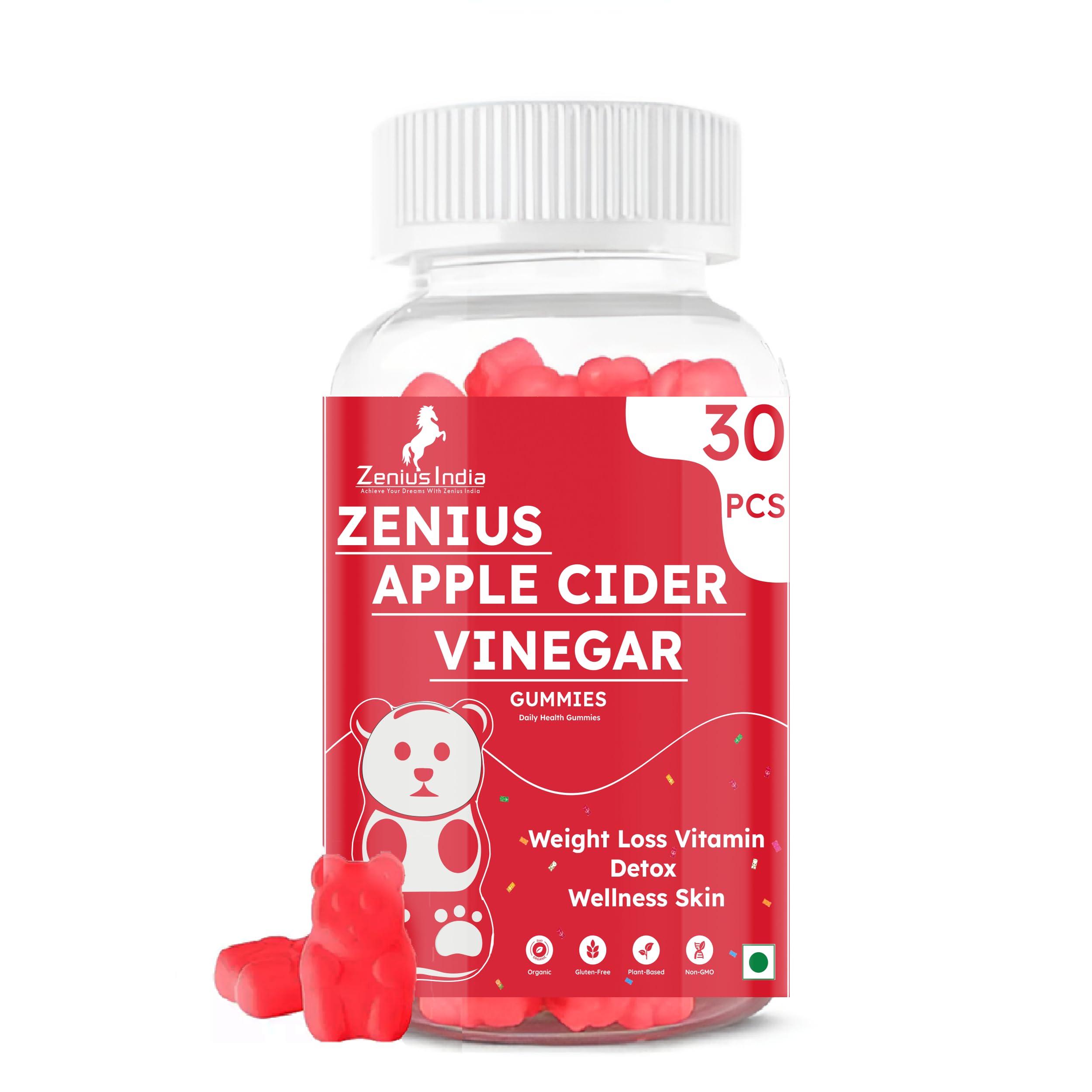 Apple Cider Vinegar Gummies, Red Apple Flavour, 30 Pieces, for Digestion and Weight Loss