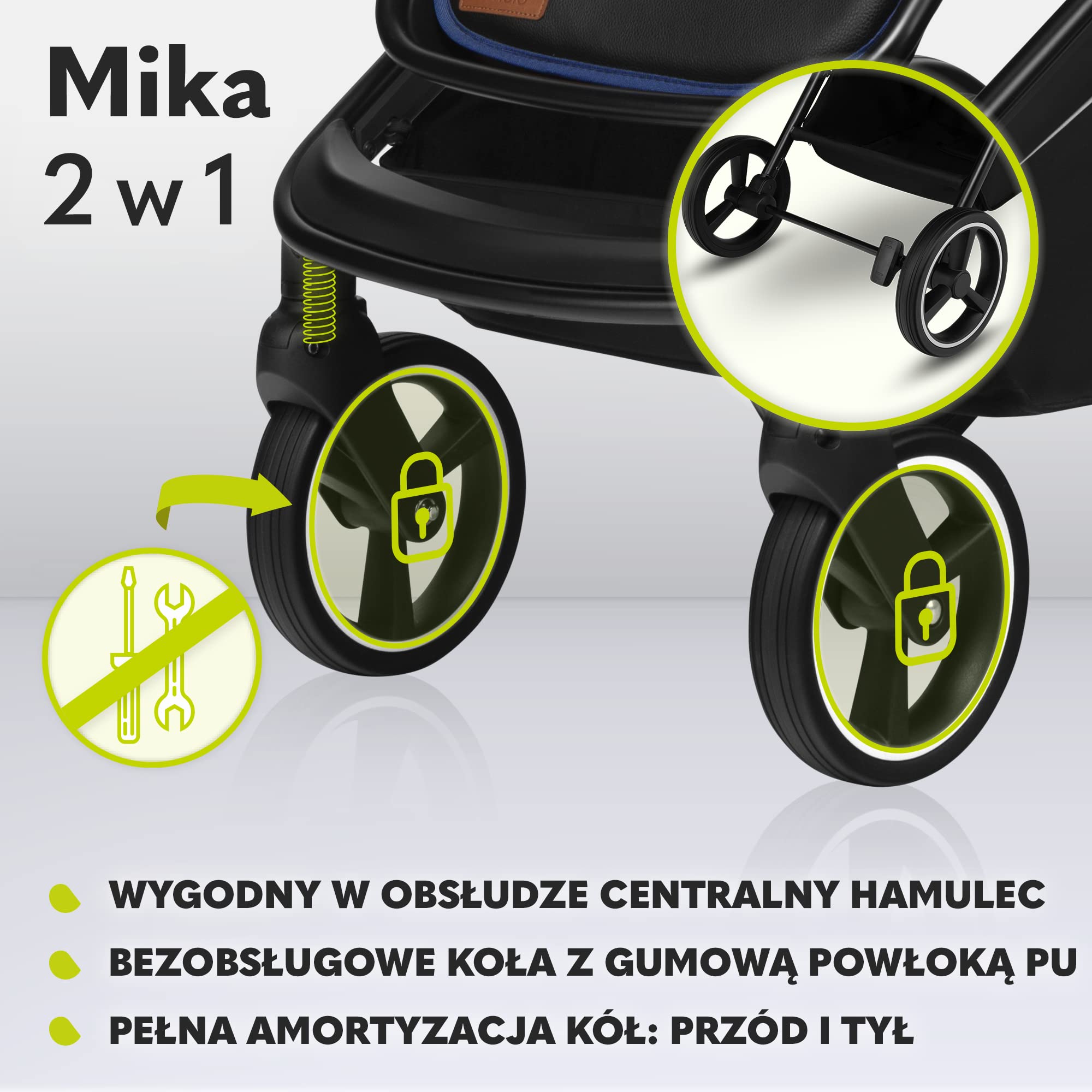 LIONELO Mika wózek 2w1, gondola, wózek spacerowy, spacerówka, folia przeciwdeszczowa, pas transportowy na ramię, materac, moskitiera, osłona na nóżki, wodoodporny materiał, gumowe koła (NIEBIESKI)