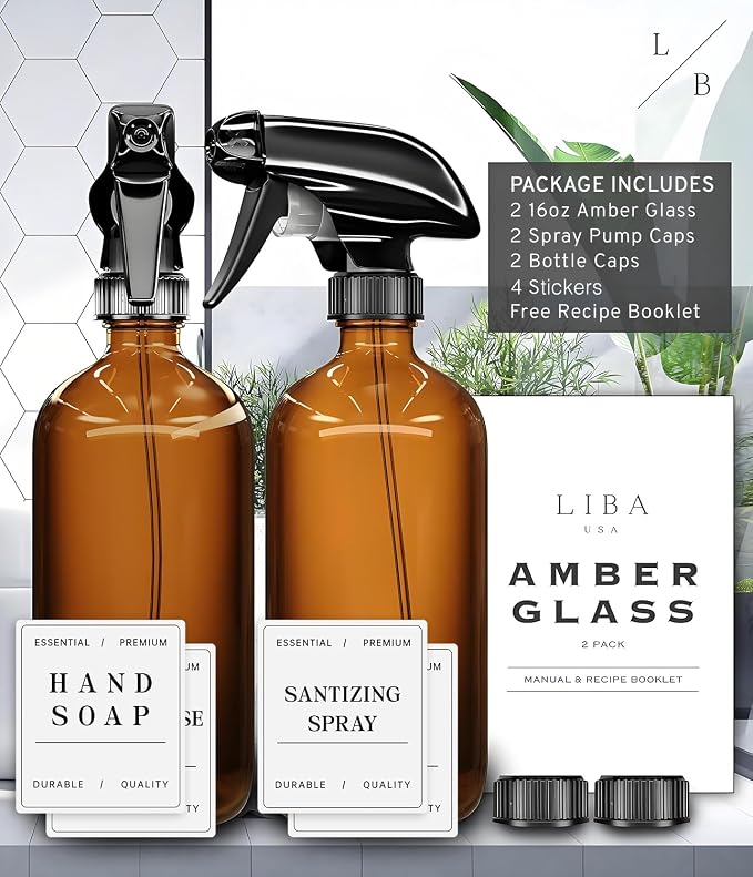 Botellas Spray de Vidrio Ámbar 2 Pack 16 oz Reutilizables miniatura 9