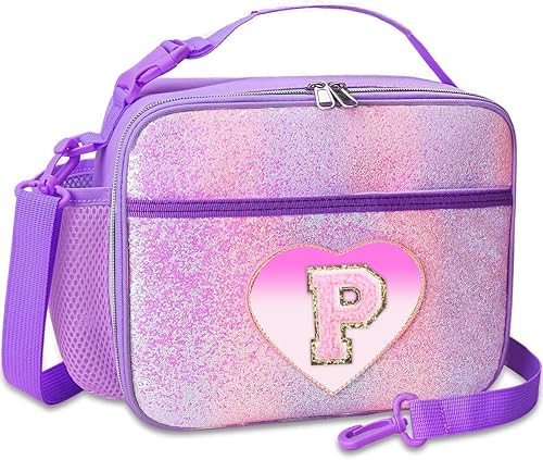 Miniatura 28 de RHCPFOVR Lonchera con inicial para niños, lonchera aislada para niños y niñas, lonchera lavable y lonchera reutilizable a prueba de fugas para la