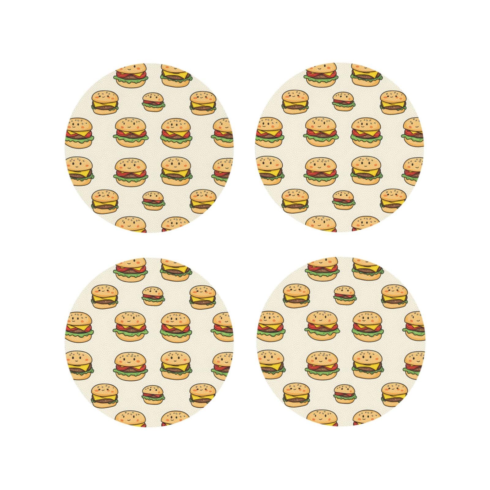 Smazdfxx Women's As Pic Leather Coasters Set Of 4 - Cute Cheeseburger Print Lightweight Drink Coasters For Desk