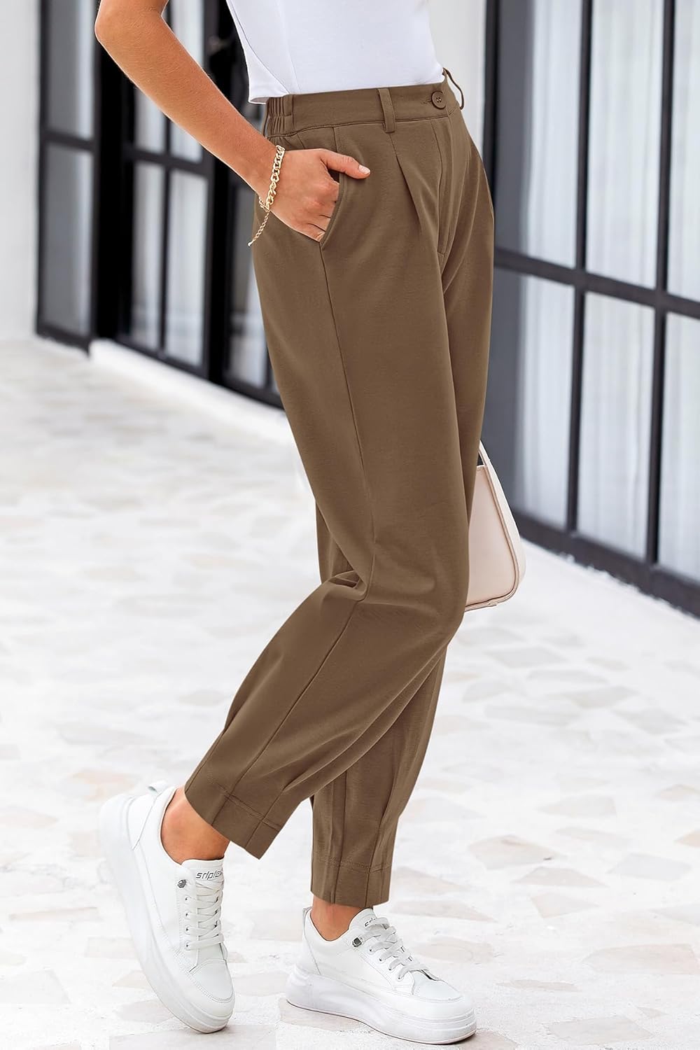 CFLONGE Women's Summer High Waisted Pants for Women 2026 Casual Ankle Length Pant for Work Office Trouser Slacks with Pockets - Image 6