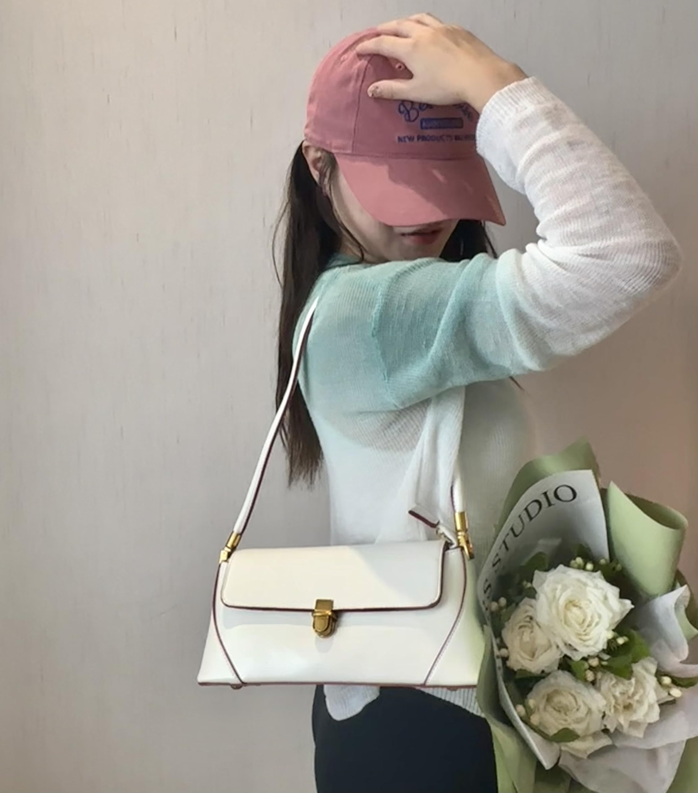Women Shoulder Bags Vintage Handbag Retro Classic Small Purse 90s Buckle Closure: White