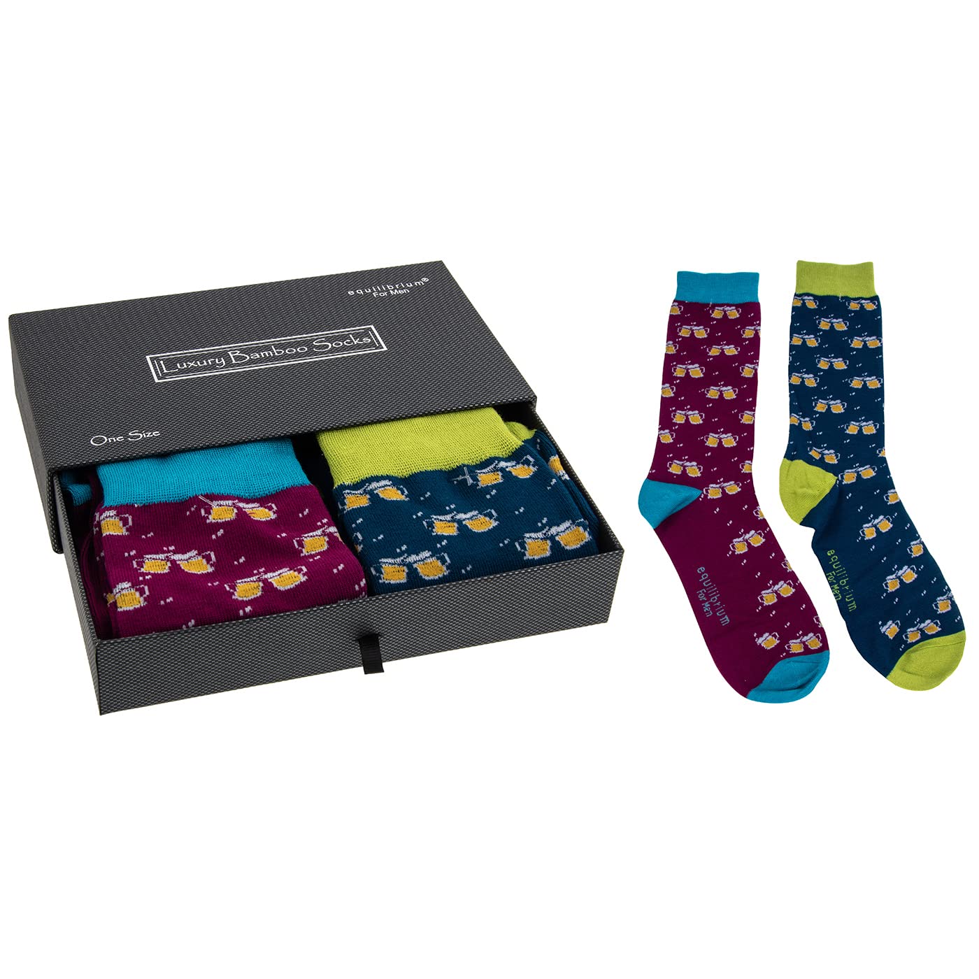 equilibrium Men's Bamboo Socks Gift Box - Cheer Design
