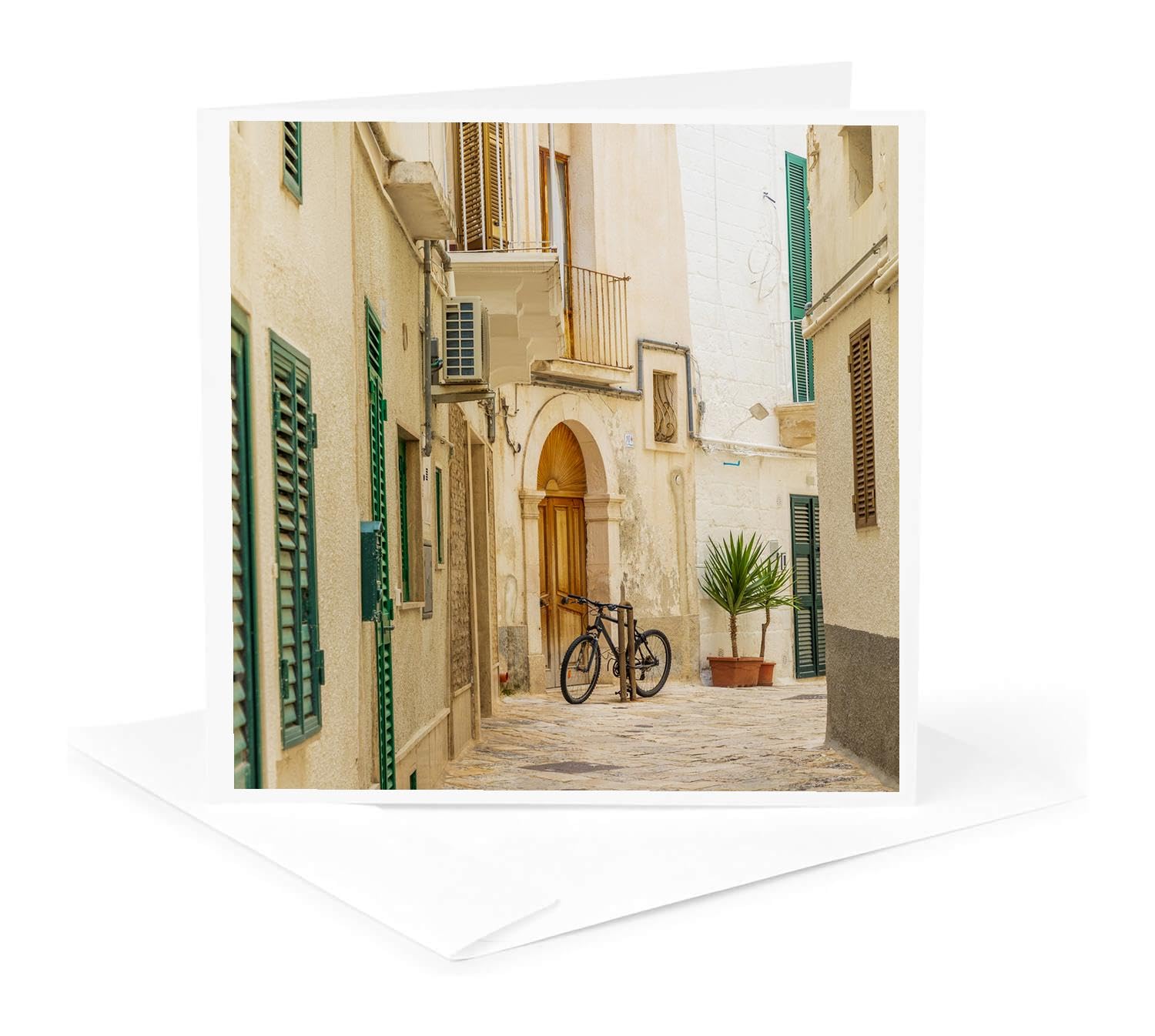 Greeting Card - Italy, Apulia, Bari, Monopoli. Narrow street with a bicycle. - Italy