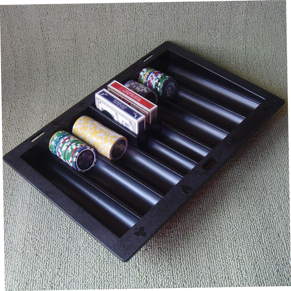 Bandeja para Fichas de Póquer y 2 Ranuras para de Plástico Negro Capacidad para 350 Fichas y Almacenamiento Organizado Adecuado para Juegos de Mesa