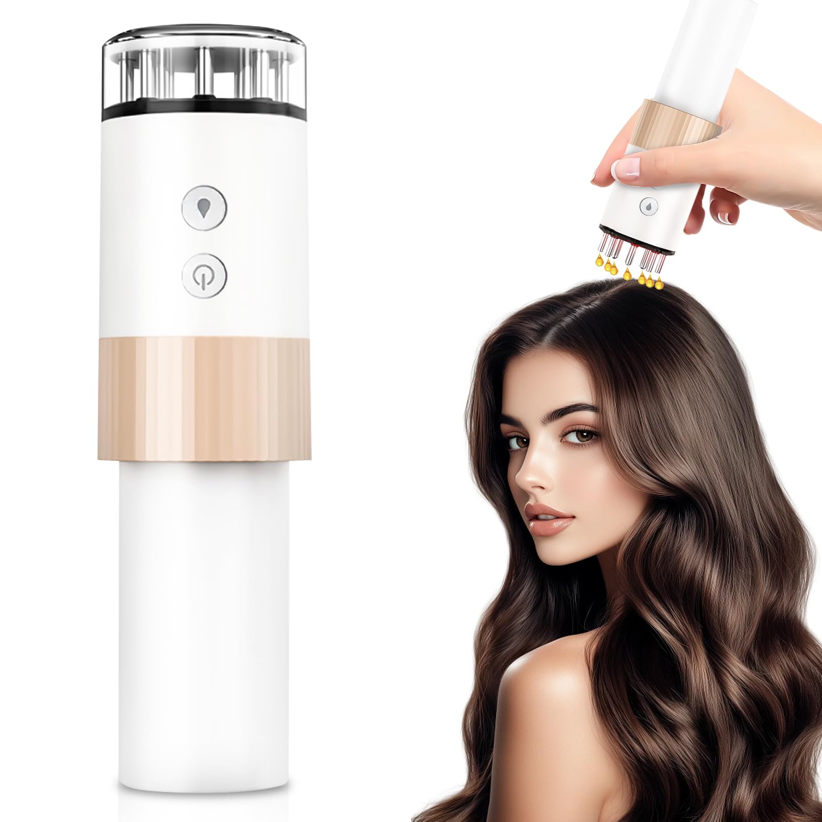 2 en 1 aplicador eléctrico de aceite capilar y masajear el cuero cabelludo, masajeador de cabeza 655 nm luz roja, cepillo de masaje para el cabello y aplicador de aceite para el cabello, botella para