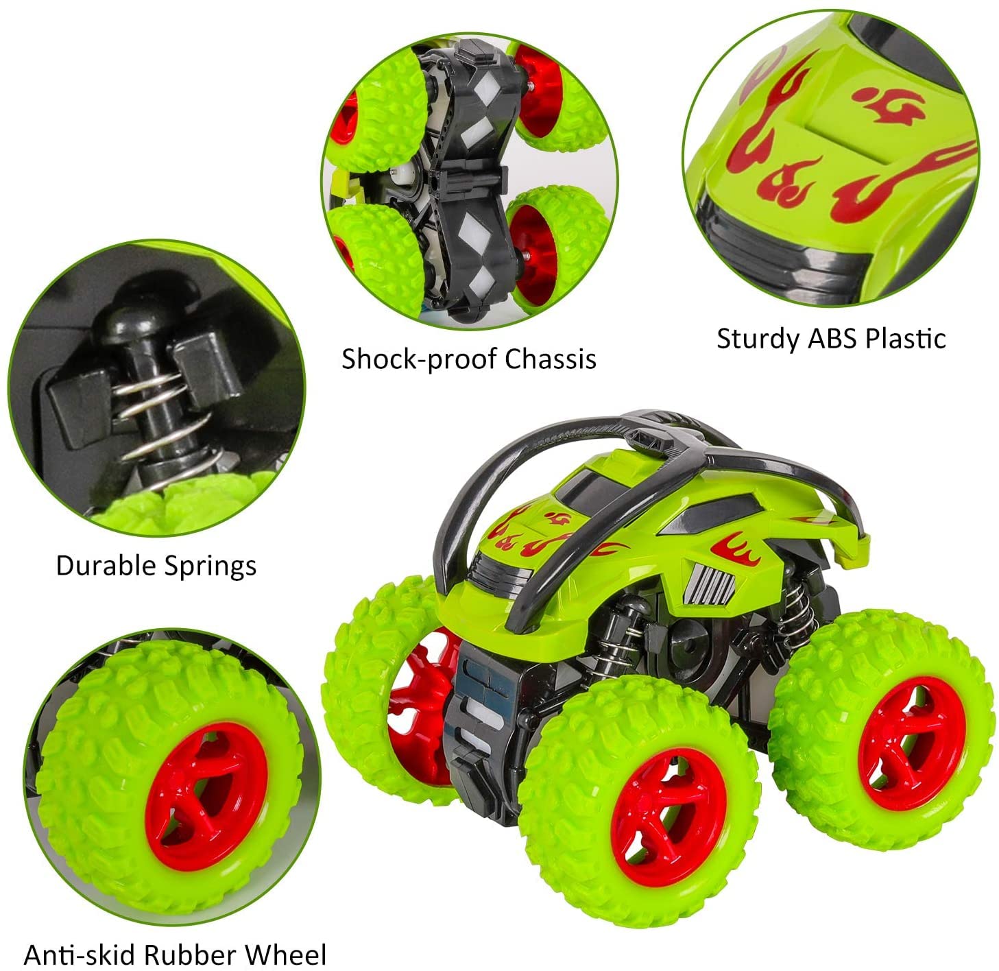 IndusBay® Inertia Friction 4X4 Wheel Monster Truck Offroad Zap Cars Push and Go Toy Trucks Friction Powered Cars 4WD 4 Wheel Drive Vehicles for Toddlers Children Boys Girls Kids Gift, Green 2