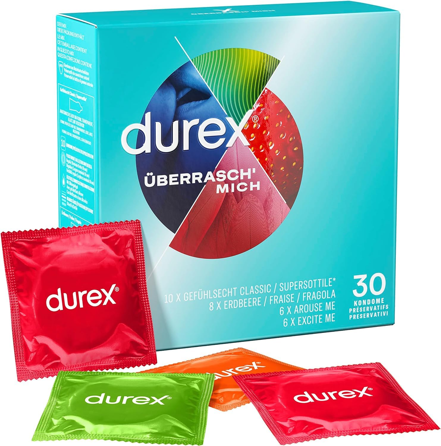 Durex Surprise Mix Kondome – Aufregende Vielfalt, praktisch & diskret  verpackt - für sicheren Sex & extra Stimulation – 30er Großpackung :  Amazon.de: Drogerie & Körperpflege