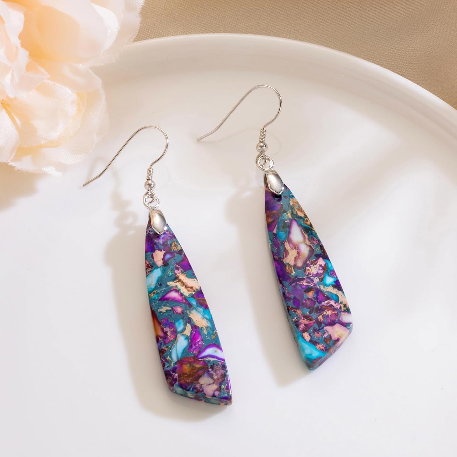 SELOVO Jasper Stone Earrings for Women Trendy Dangle Earrings Fishhook Drop Earrings - Image 2