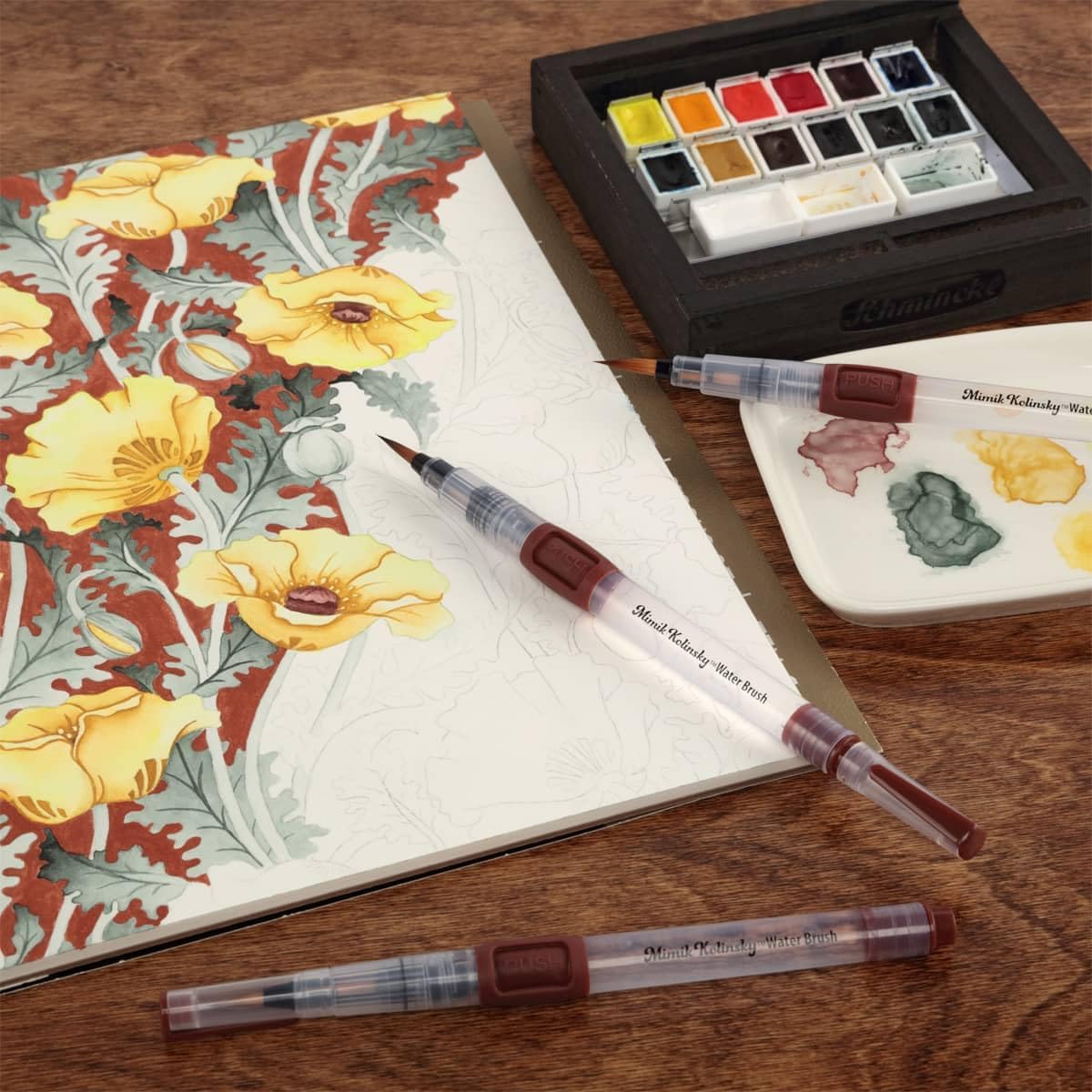 Mimik Kolinsky Synthetic Water Brush, Large Round 5 mm - Handmade in Germany, Watercolor Brushes with Highly Absorbent Bristles, See-Through Water Reservoir, Perfect for Ink & Watercolor On-the-Go