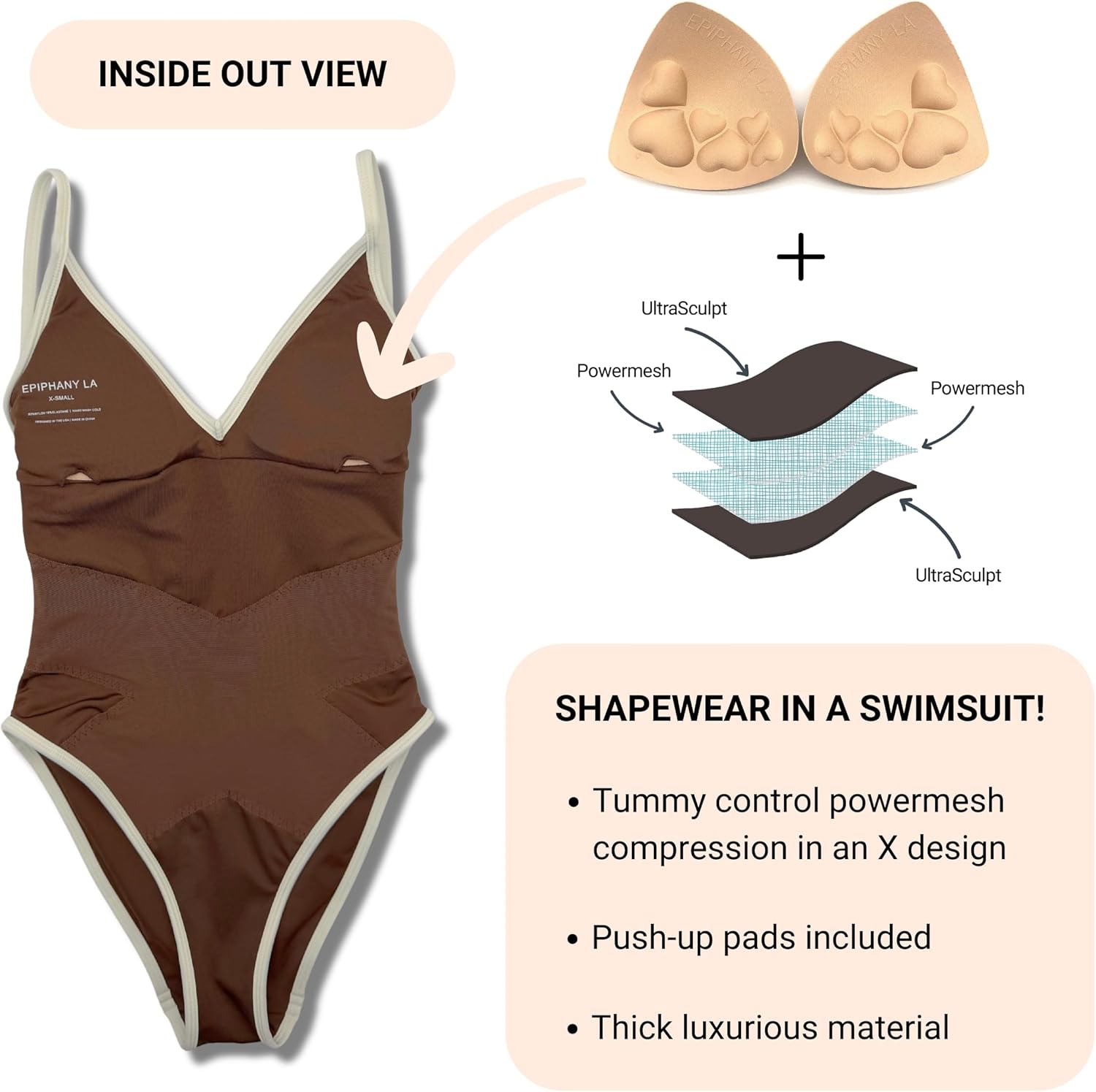 Epiphany LA One Piece Tummy Control Swimsuits for Women | High Cut Shapewear Swimsuit | Lace Up Back Bathing Suit | Push Up