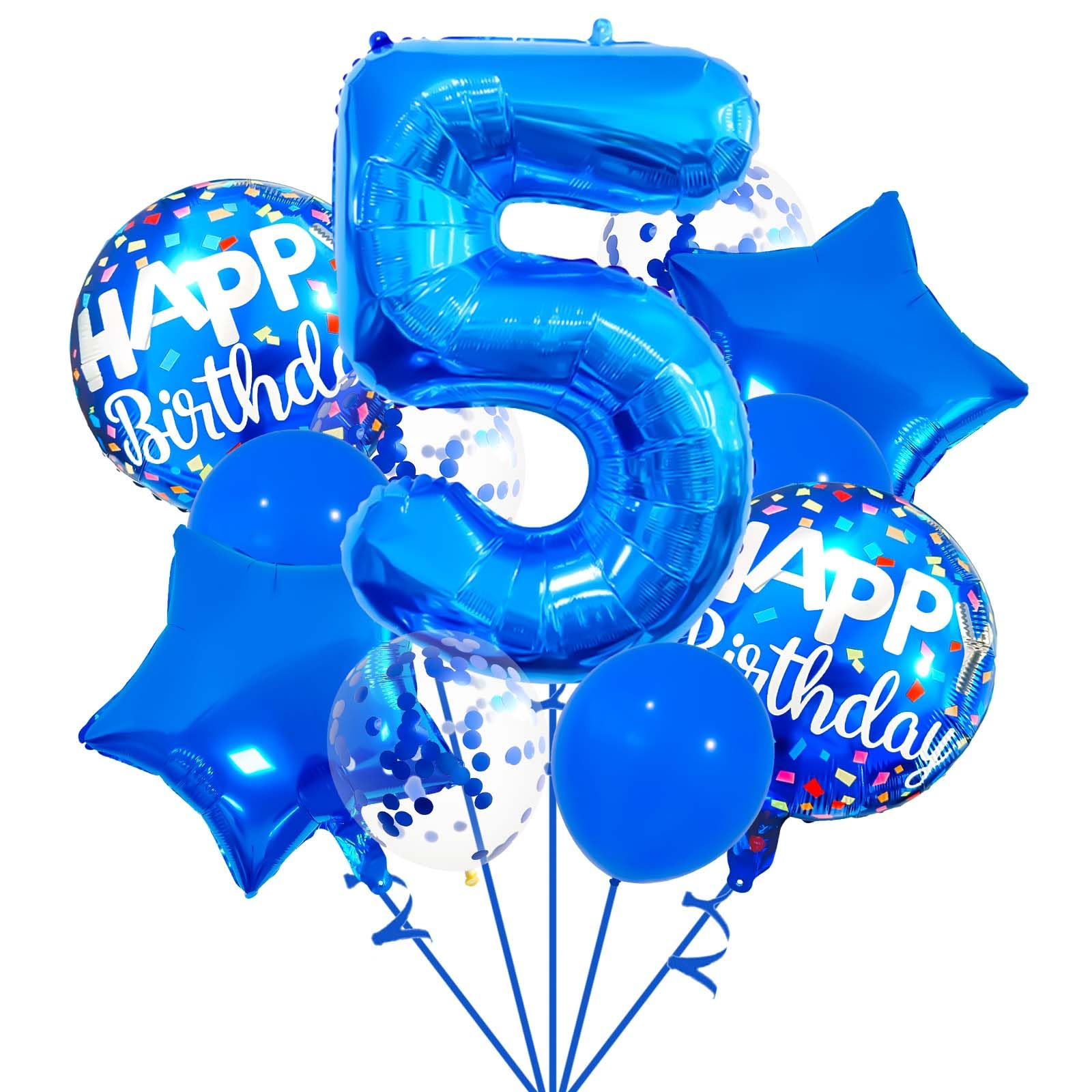 5 Balloon Number, Dark Blue Balloon, Blue Confetti Latex Balloon Foil 5 Birthday Balloon for Anniversary Supplies Kids Birthday Party Banquet