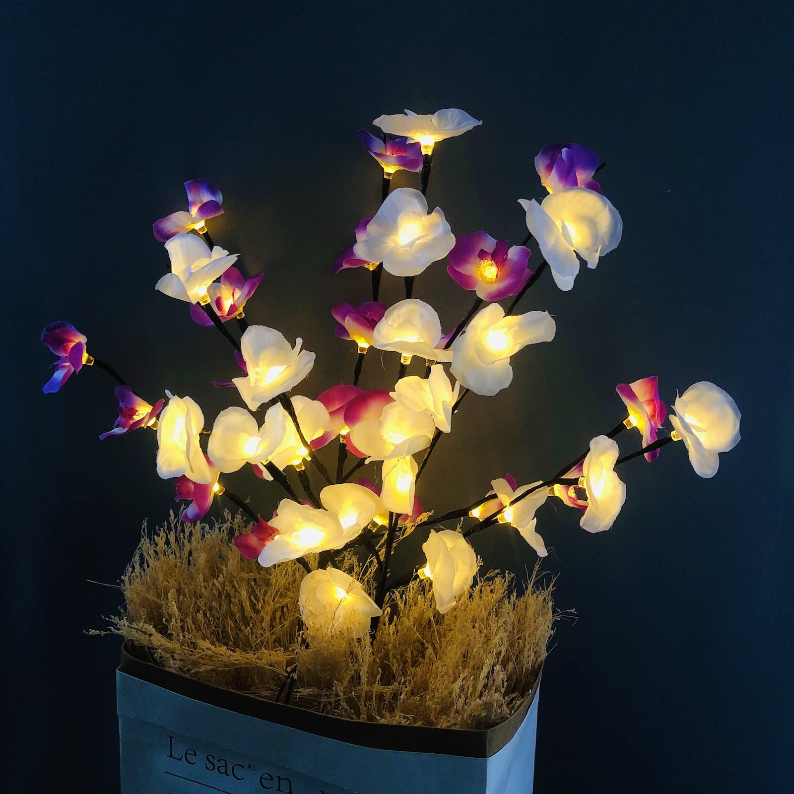 LED Butterfly Orchid Twig Lights Lighted Artificial Phalaenopsis Tree Branch Lights Flexible Branch for Home Shop Vase Table Room Wedding Christmas Decoration(1 White+ 1 Purple Orchid, 2pcs) โ image 1