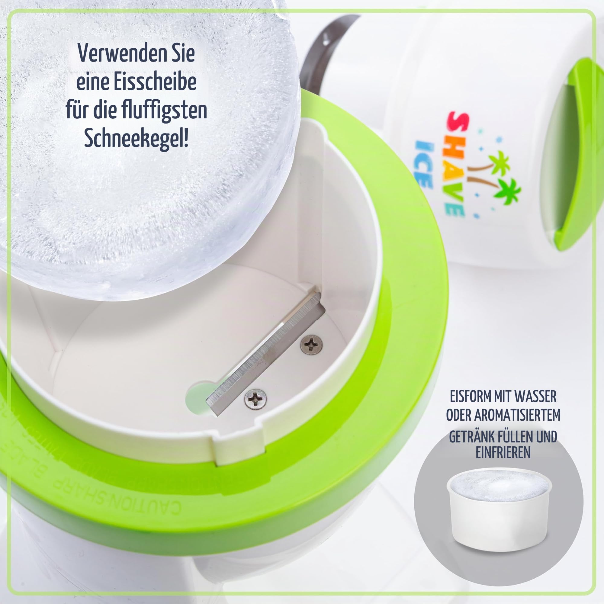 Nostalgia Snow Cone Slushie-Maschine Retro-Stil, inklusive Kunststoffbecher, Eisformen, Weiß, Grün