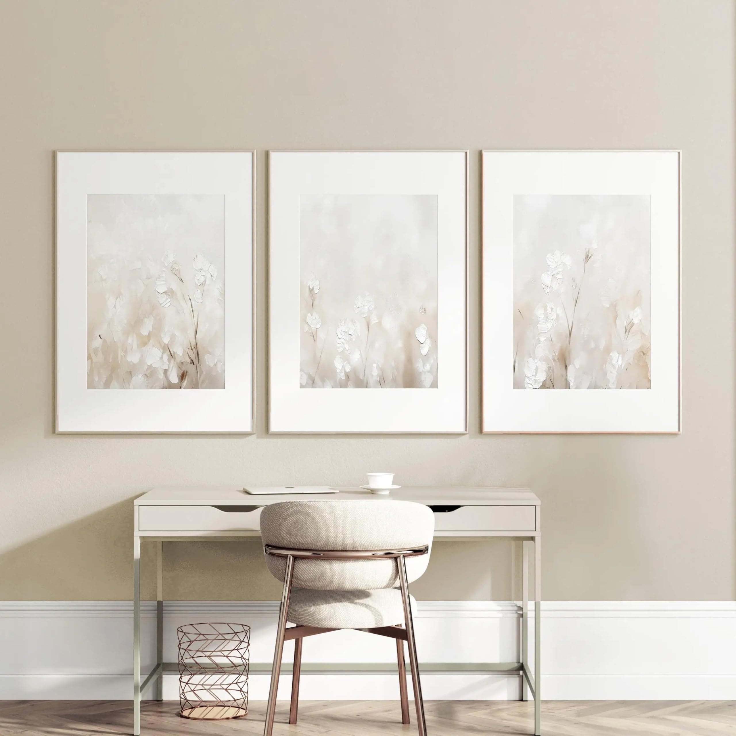 GOSRD Canvas Prints Poster Cream Abstract Minimal Wildflower Off-White Wall Neutral Beige Art Muted Decor(35x50cm-3Pcs)