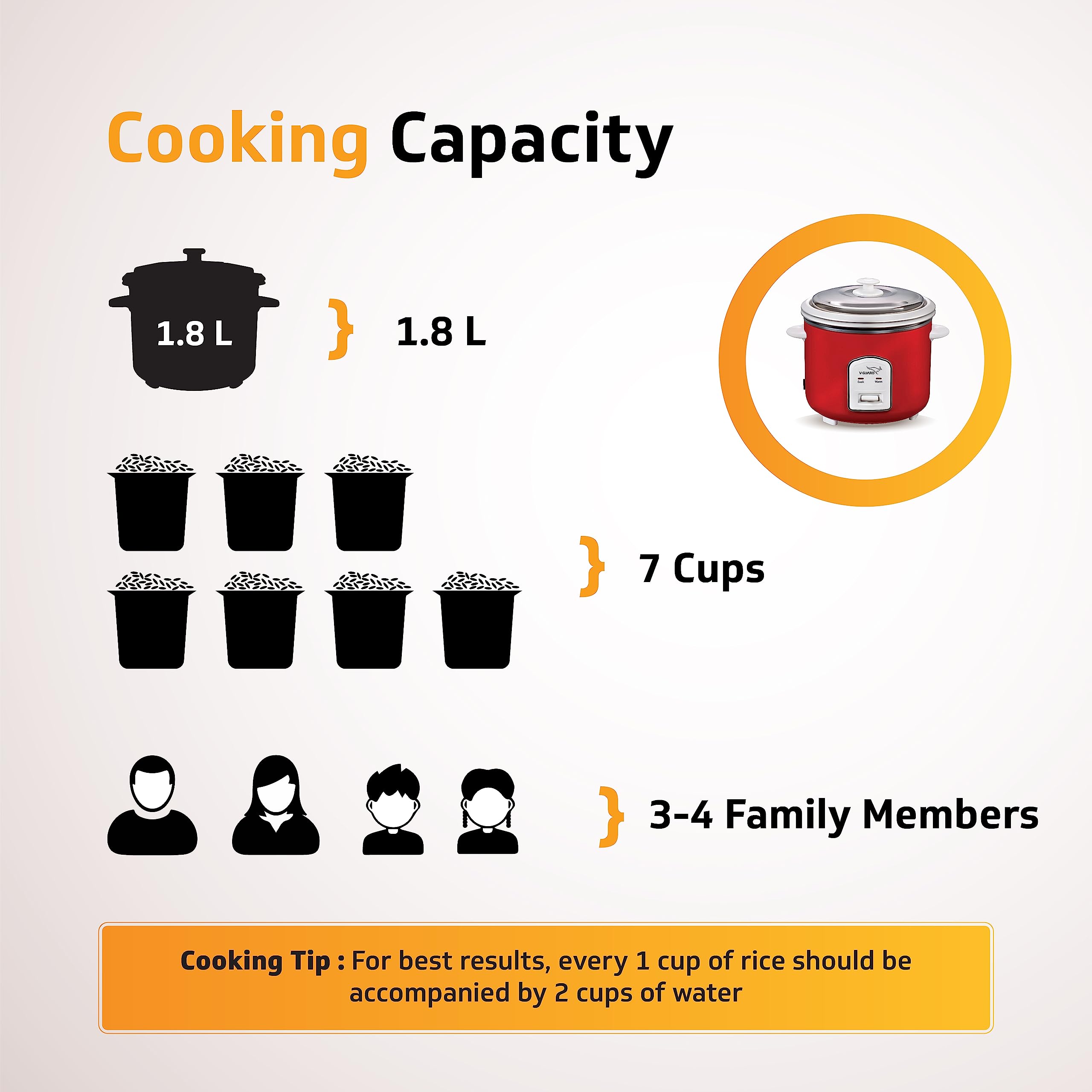 V-Guard Rice Cooker - 1.8L, 5 Year Warranty -3