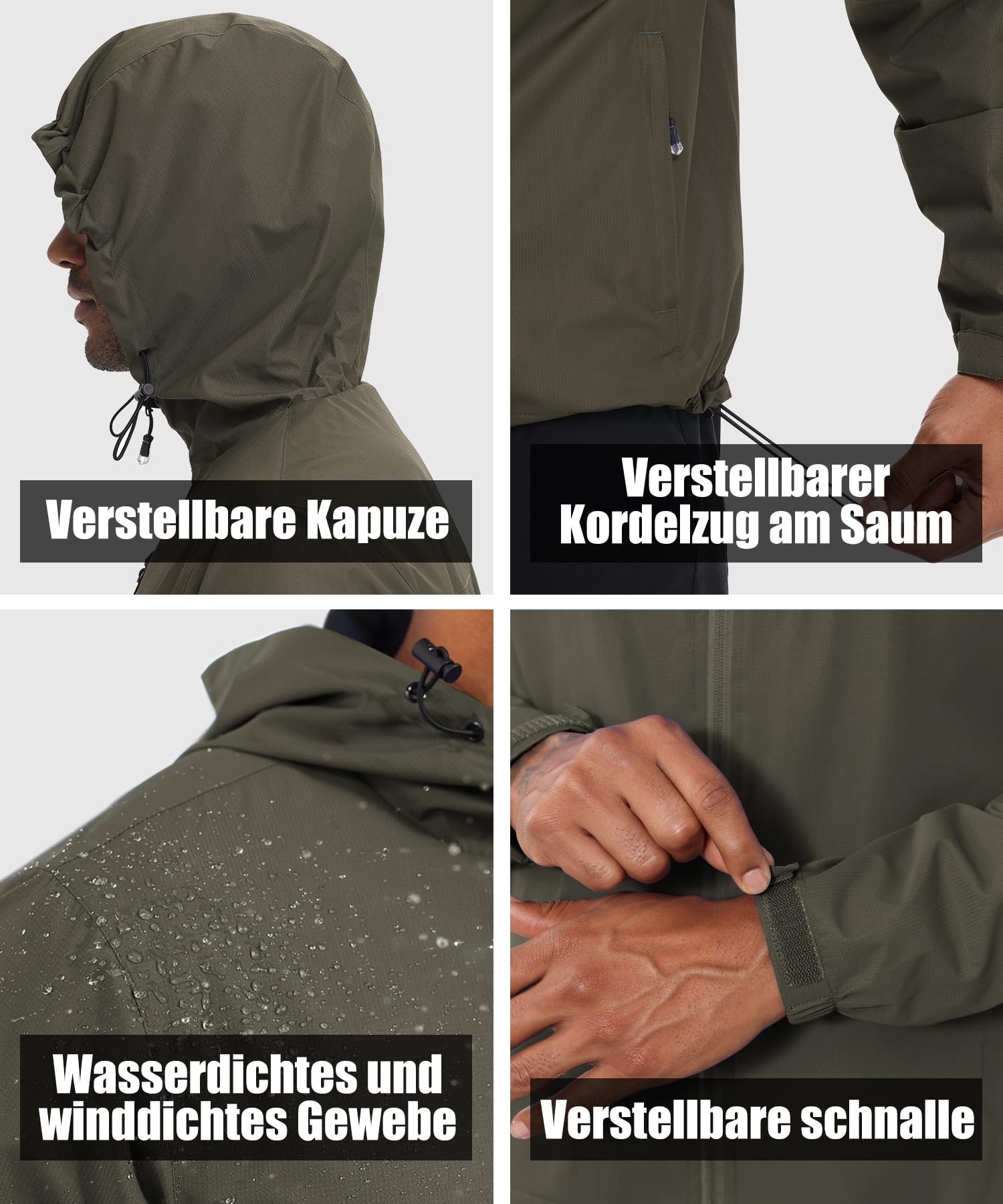 Huayuzh Chubasquero para hombre, impermeable, ligero, para camping, senderismo, transpirable, plegable, chaqueta softshell con capucha