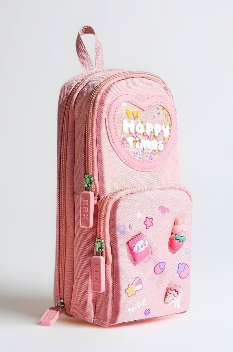 HR INTERNATIONAL Premium Pencil Pouch 6 Layer with 3 Compartment Cute Aesthetic Pencil Case for Girls Large Capacity Pencil Pouch for School Kids Cute Stationary Gift (Happy-Pink)