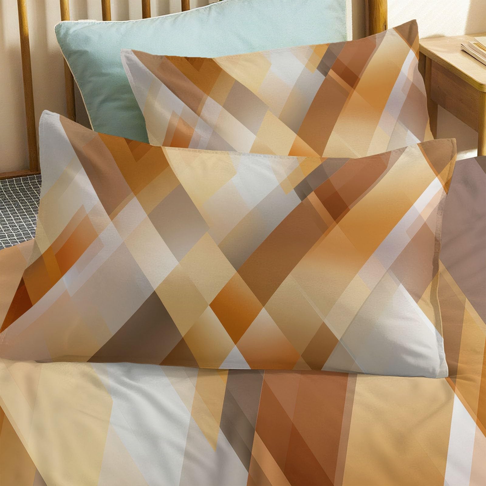 Geometryczna abstrakcyjna poszwa na kołdrę trójkątny zestaw pościeli z mikrofibry 200 x 200 cm, 3 sztuki z ukrytym zamkiem błyskawicznym, do pościeli dla dzieci, dziewczynki, chłopca, nastolatka