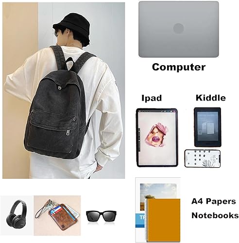 Miniatura 5 de Mochilas estéticas, ligeras, repelentes al agua, informales, para mujer, hombre, escuela, regalo para estudiantes, Negro -, Mochila