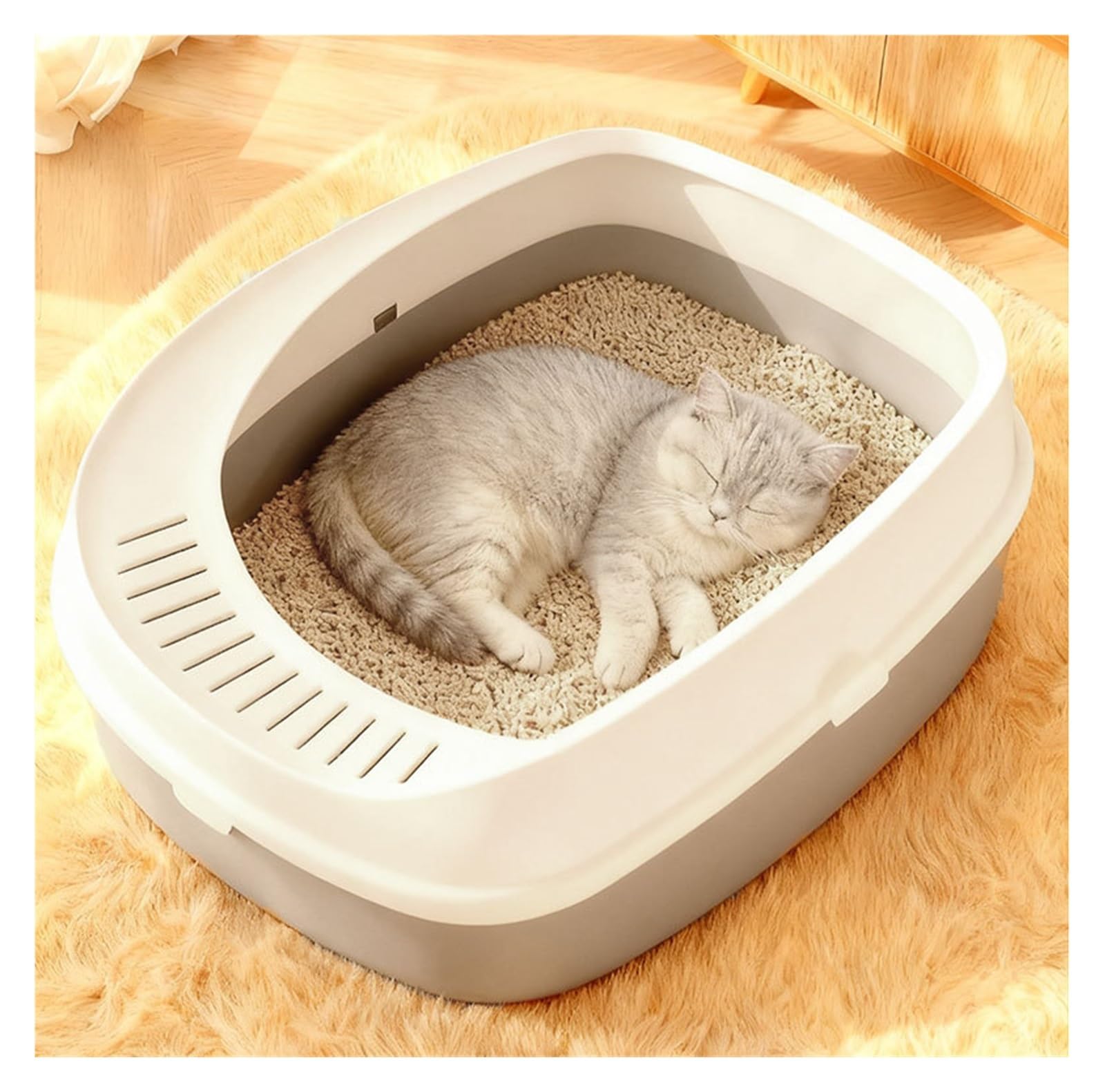 Bandeja de Arena for Mascotas extraíble semicerrada, Caja de Arena for Gatos con Parte Superior Abierta, Orinal for Gatitos de Lado Alto, Inodoro fácil de Limpiar Arenero Gato(BLU)