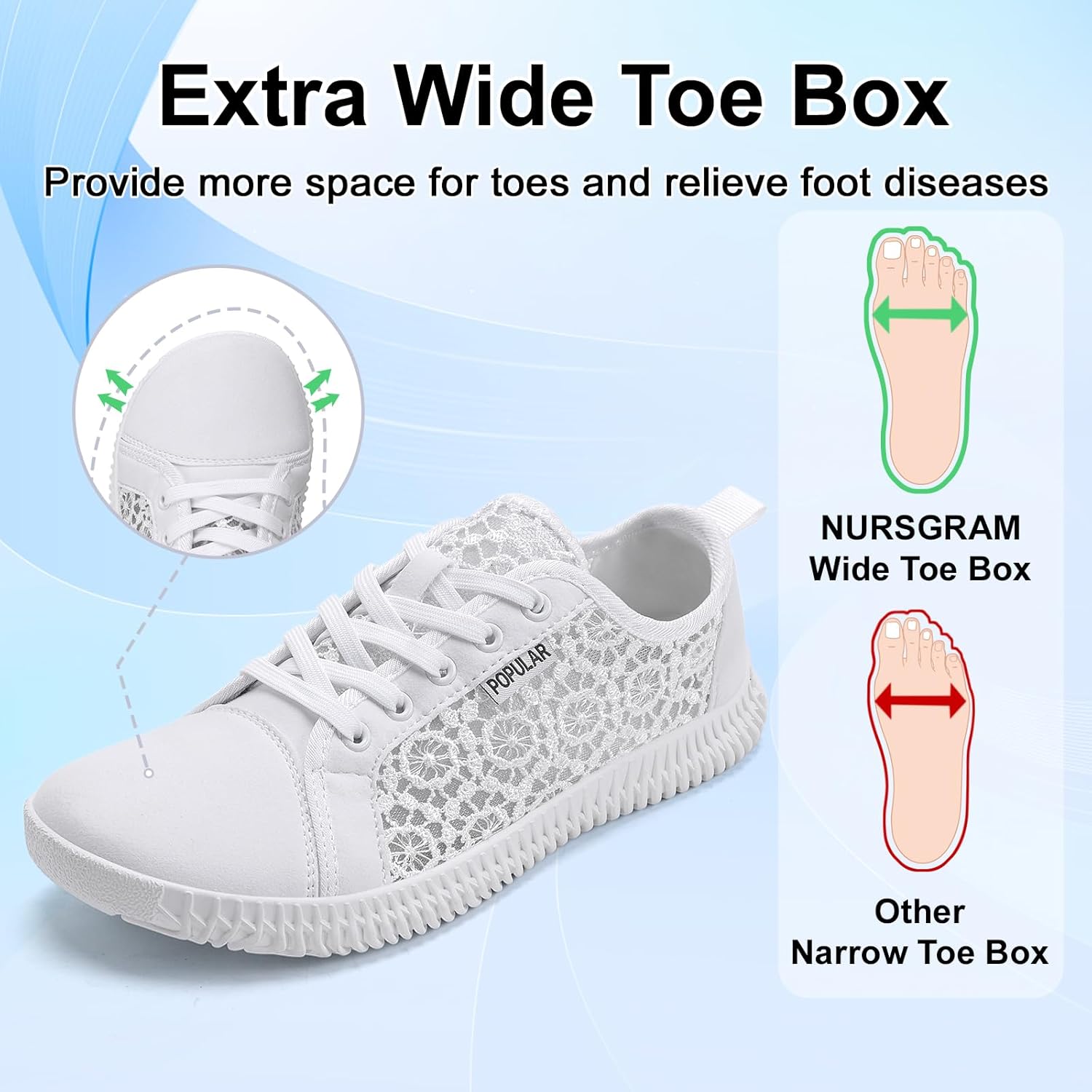 Women's Wide Toe Box Shoes Zero Drop Non Slip Extra Wide Width Fashion Sneakers Ultra Light Breathable Walking Shoes Casual Sneakers for Travel Work Trainers - Image 3