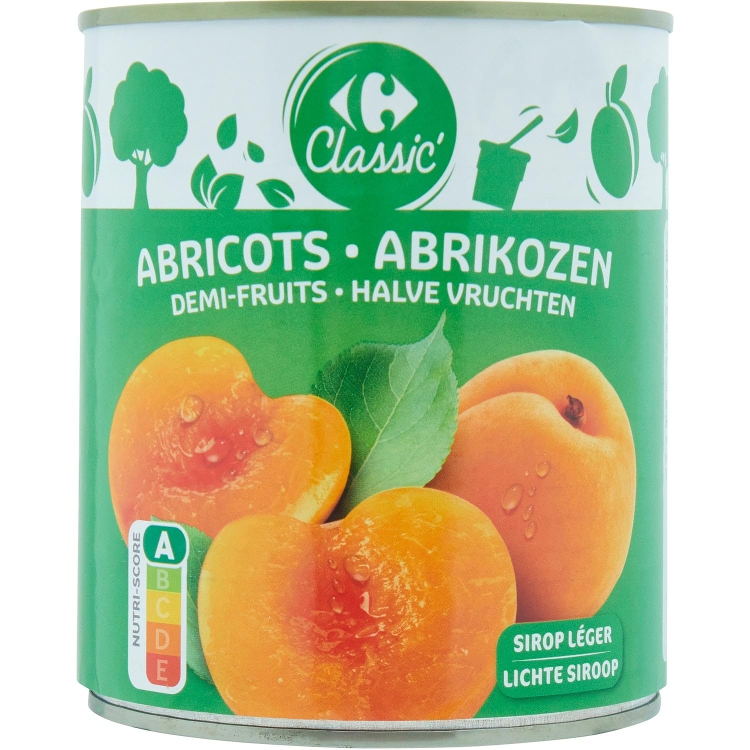 CARREFOUR CLASSIC' Abricots Demi-Fruits au Sirop Léger, 825g, Conserve en Boîte Métallique, Ingédients Simples - Lot de 4