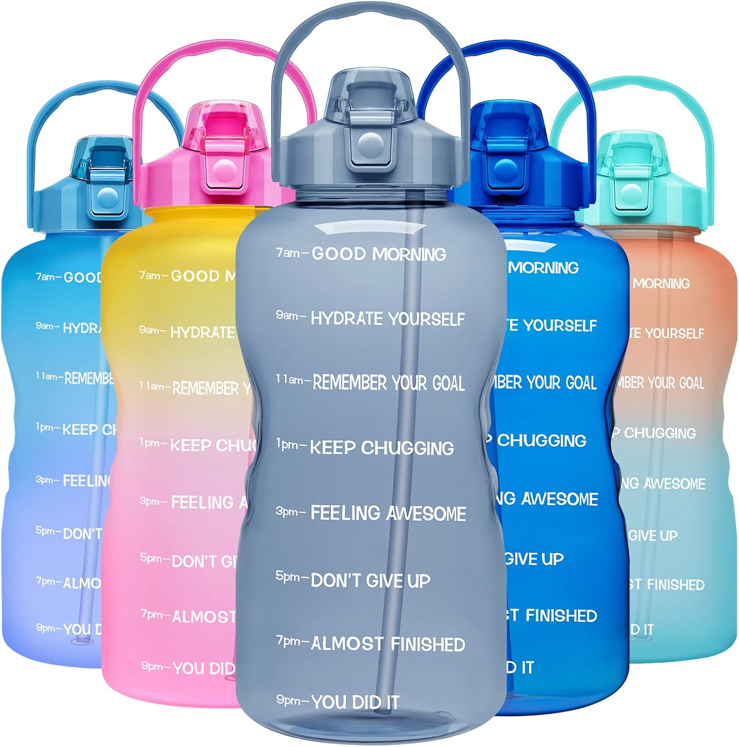 Venture Pal Large 64oz/128oz Motivational Water Bottle with Time Marker & Straw,Leakproof Tritan BPA Free Water Jug,Ensure You Drink Enough Water Daily for Fitness,Gym and Outdoor Sports