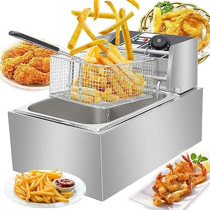 Arcanine professional electric 6 l, 220-240 V, 2500 W, stainless steel electric fryer with basket, electric fryer with plastic handle, for commercial and domestic use