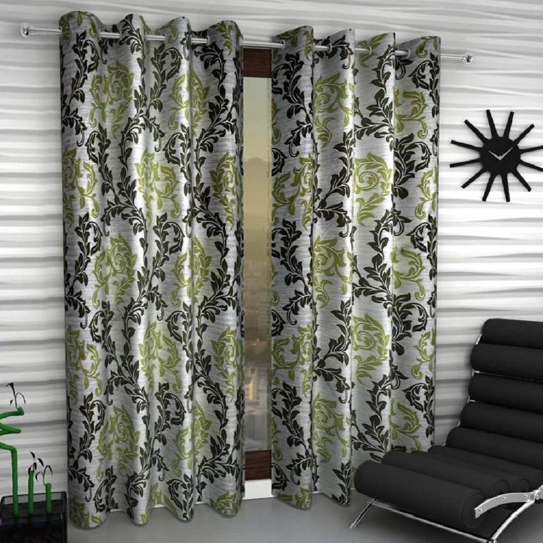 Home Garage Eyelet Long Door Polyester Curtains Set of 2- (Green 4x9)-image-47