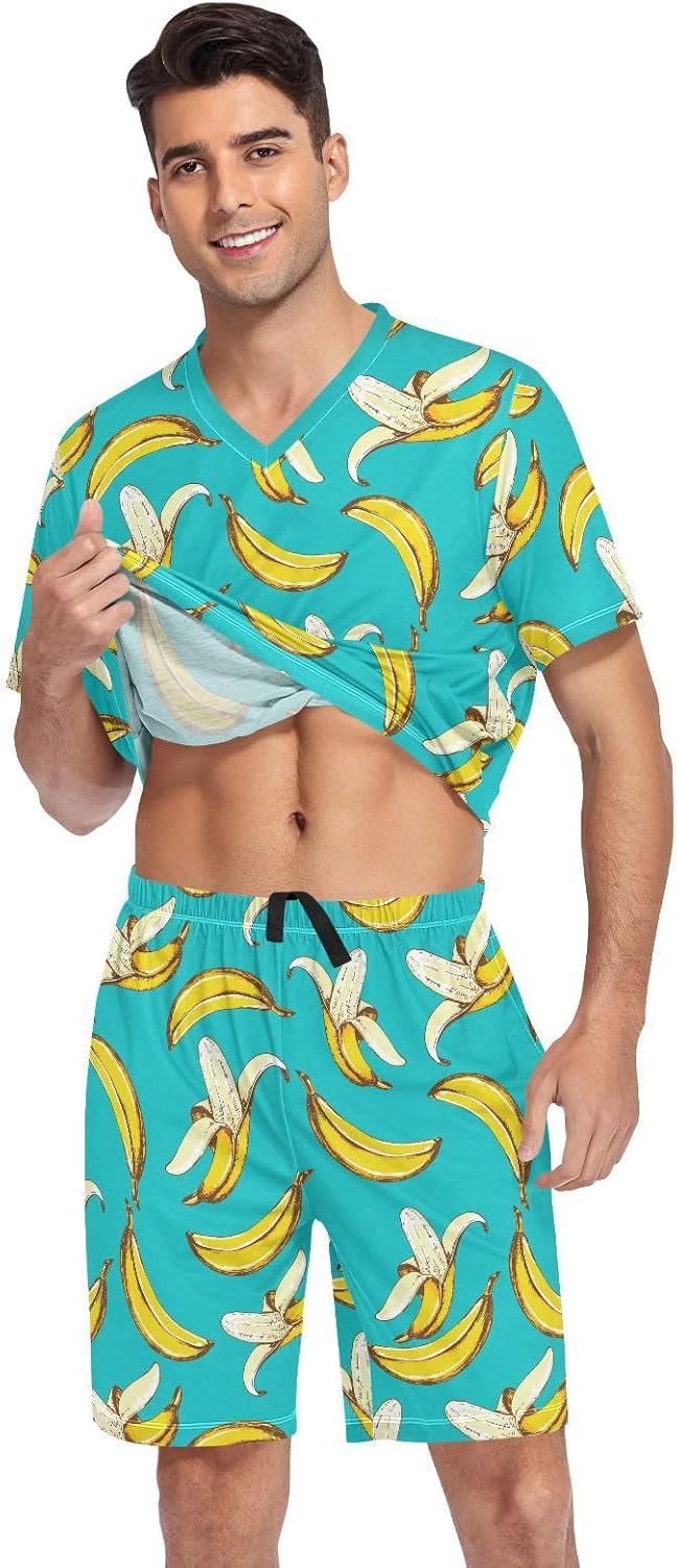 Men's Short Sleeve Pajama Set Summer Pj Short Set 2 Piece Loungewear Sleepwear with Pockets - Image 4