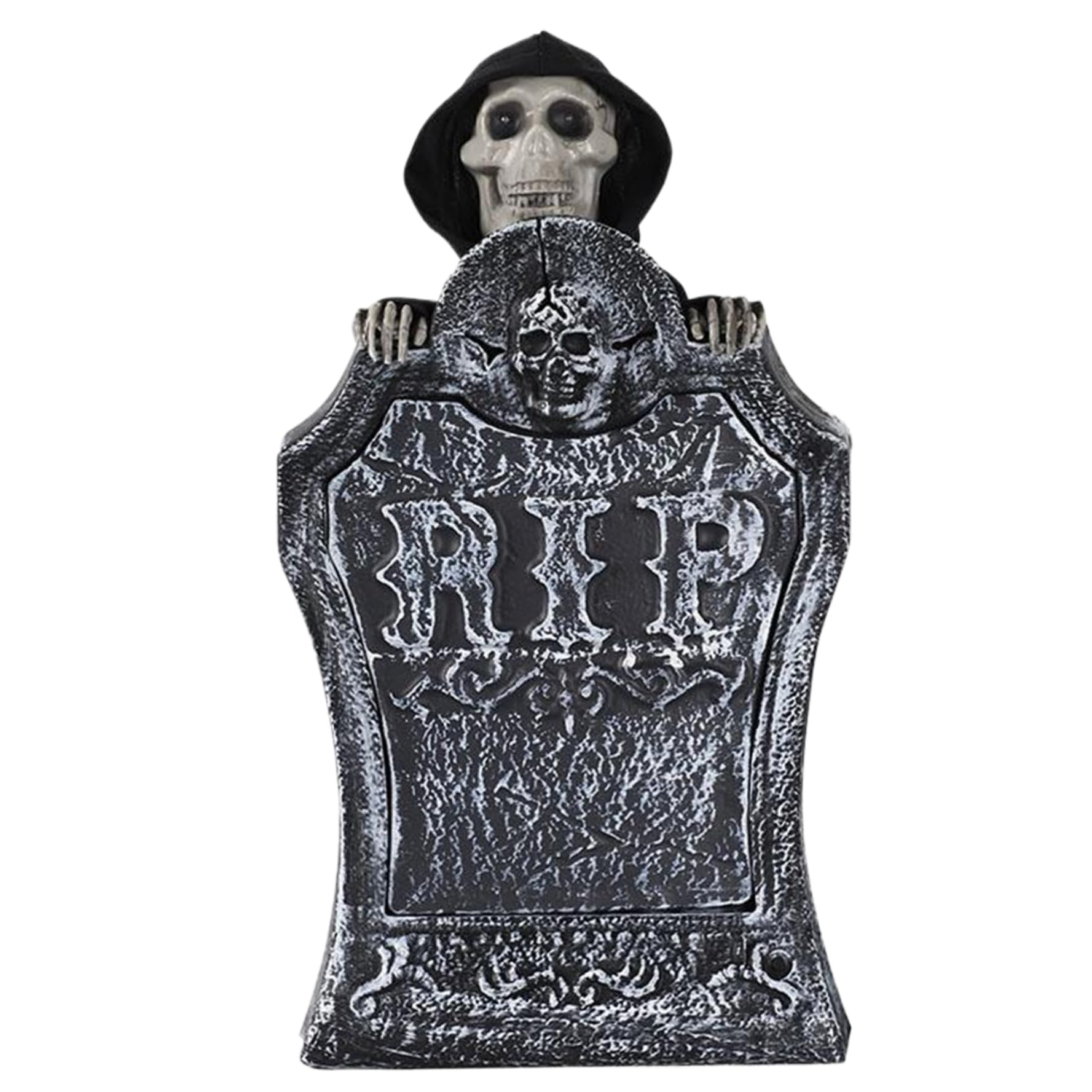 CAKEEYUM Halloween Tombstones, Light-Up Scary Halloween Tombstones with Red Eyes Raising Skull, Creepy Voice Sound-Activated Spooky Animatronics for Haunted House Decor