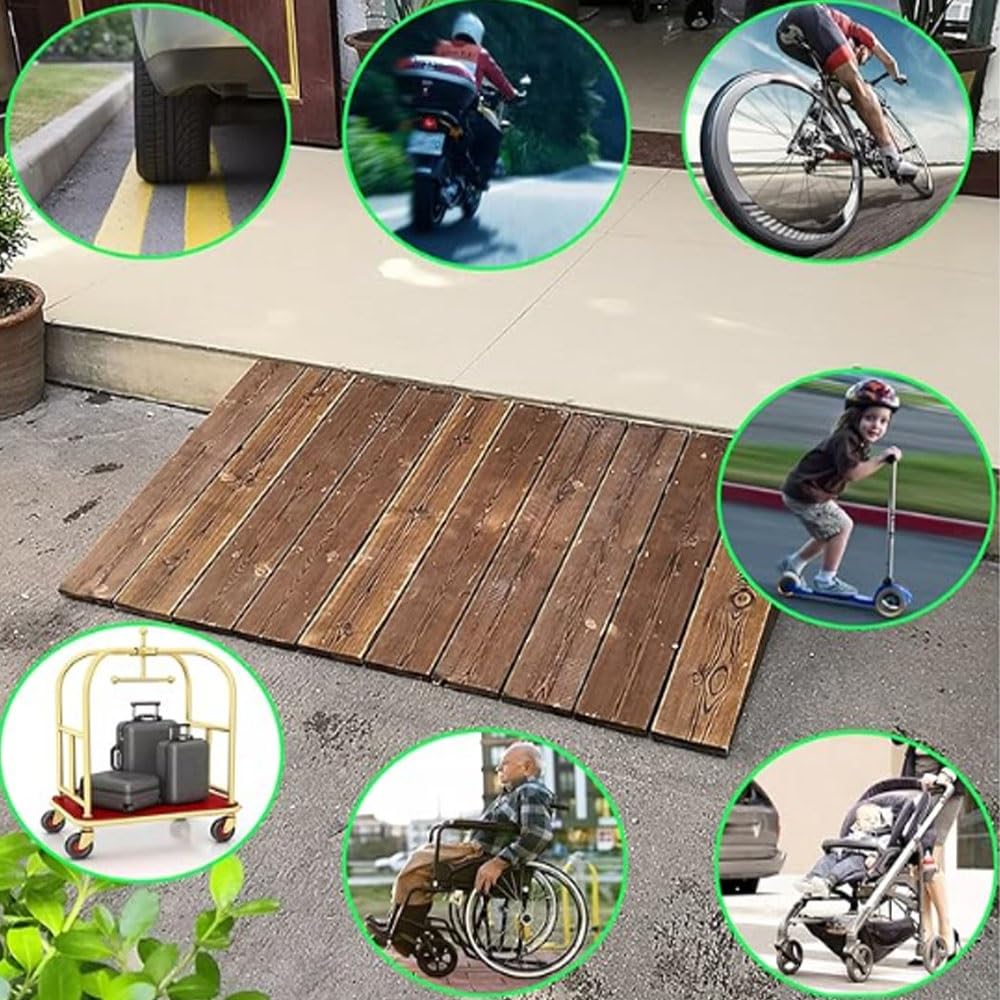 10/18/20/25cm Rampe Fauteuil Roulant en Bois，Rampe De Seuil Portables Antidérapantes Rampe De Bordure pour Moto, Vélo，Marches(90x70x18cm/35x28x7in)