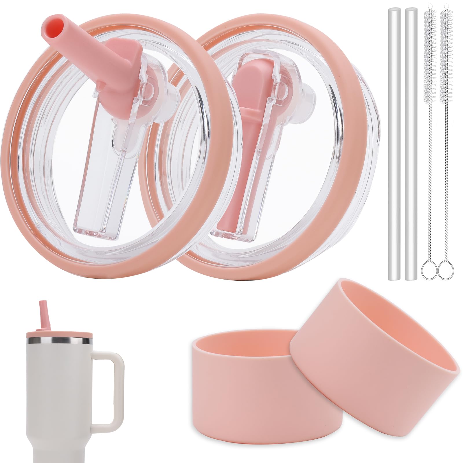 2 Coperchi Impermeabili Di Ricambio Per Stanley Cup 40 Oz (1,1 L), Doppia Guarnizione Anti-perdita, In Plastica Senza BPA, Bianco/rosa