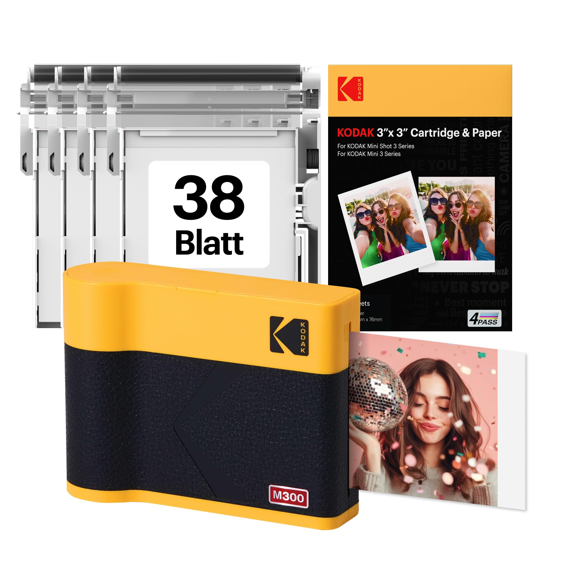 KODAK Mini 3 ERA 4PASS Mobiler Fotodrucker 7,6x7,6cm Gelb + 8 Blatt + 30-Blatt-Patrone