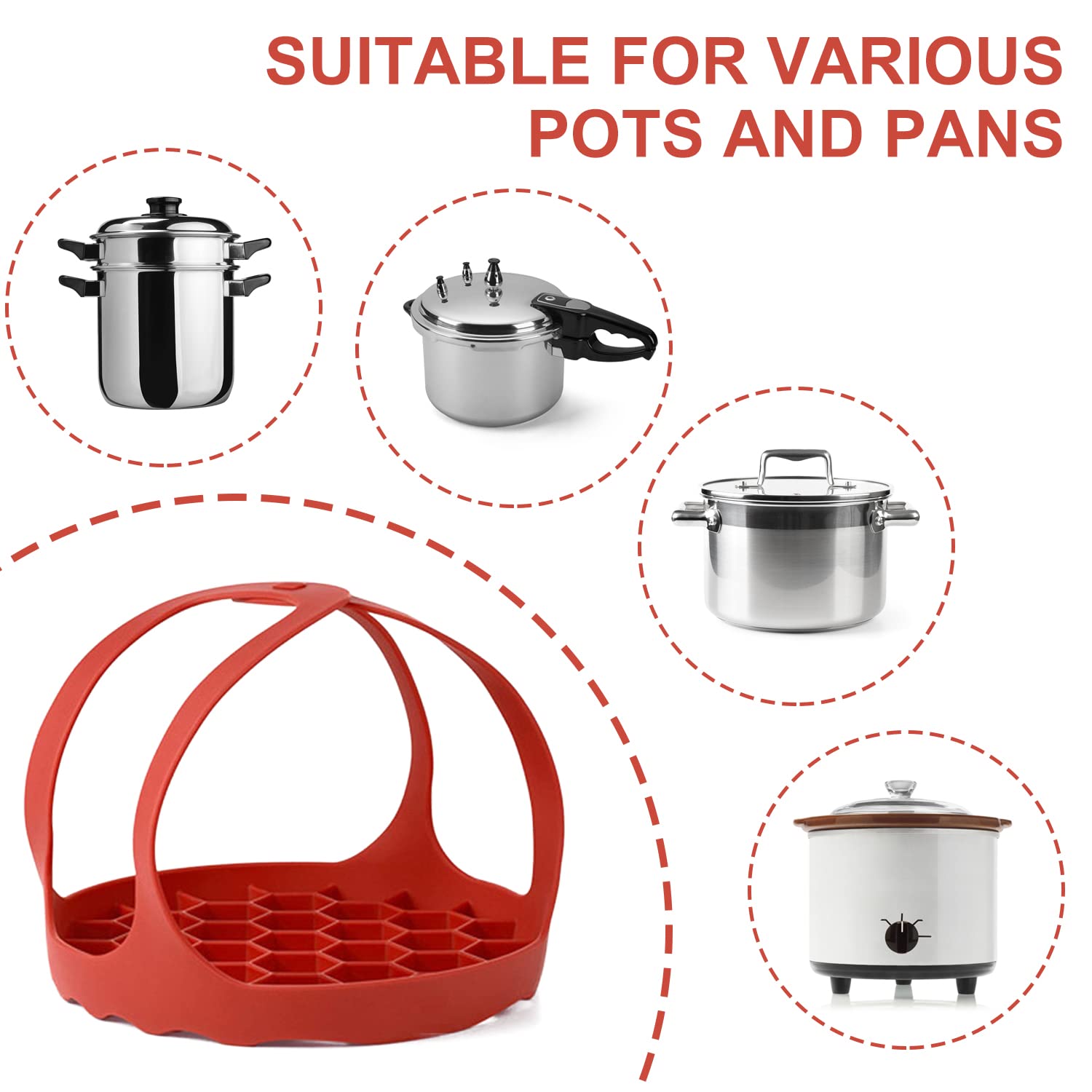 PFLYPF Élingue Silicone Anti-brûlure Pour Cuiseur Vapeur - Rouge - Poignées Faciles - Accessoire Instant Pot