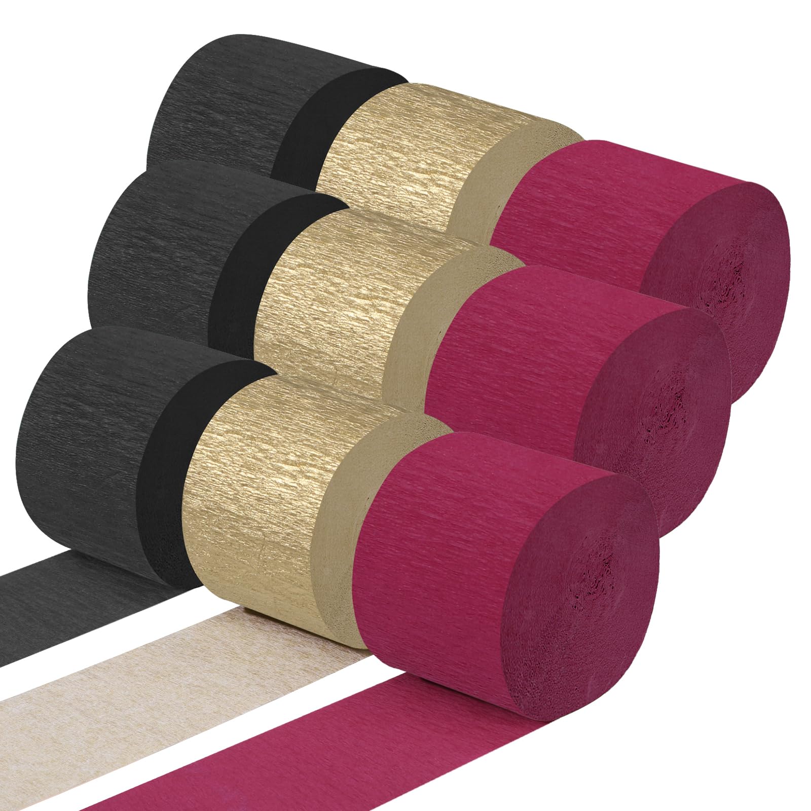 Crepe Paper Streamers 9 Rolls 656ft, Pack of Burgundy, Gold and Black Crepe Paper for Party Decorations, New Years Decorations, Birthday Decorations, Baby Shower Decorations, 1.77 Inch x 82 Ft/Roll