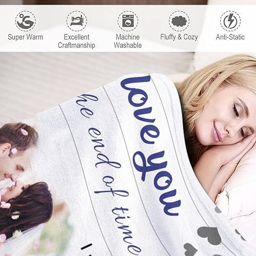 Miniatura 4 de Manta de forro polar personalizada con foto manta suave personalizada con texto en inglés I Love You para esposa marido regalo del día de San