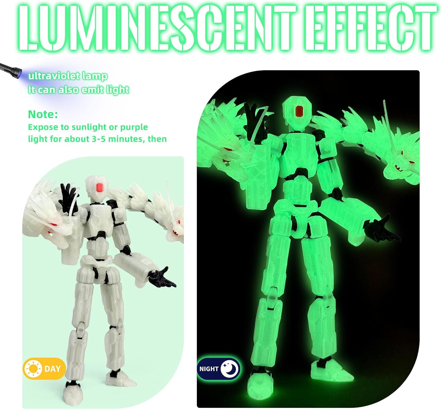 8inch T13 Assembly Completed Action Figure Set,T13 Multi-Jointed Movable There is a 3D Printed Dragon on his Body,for Collectors Desktop Decorations t-13 Movability 3D Printed Toys (White Hair Green)
