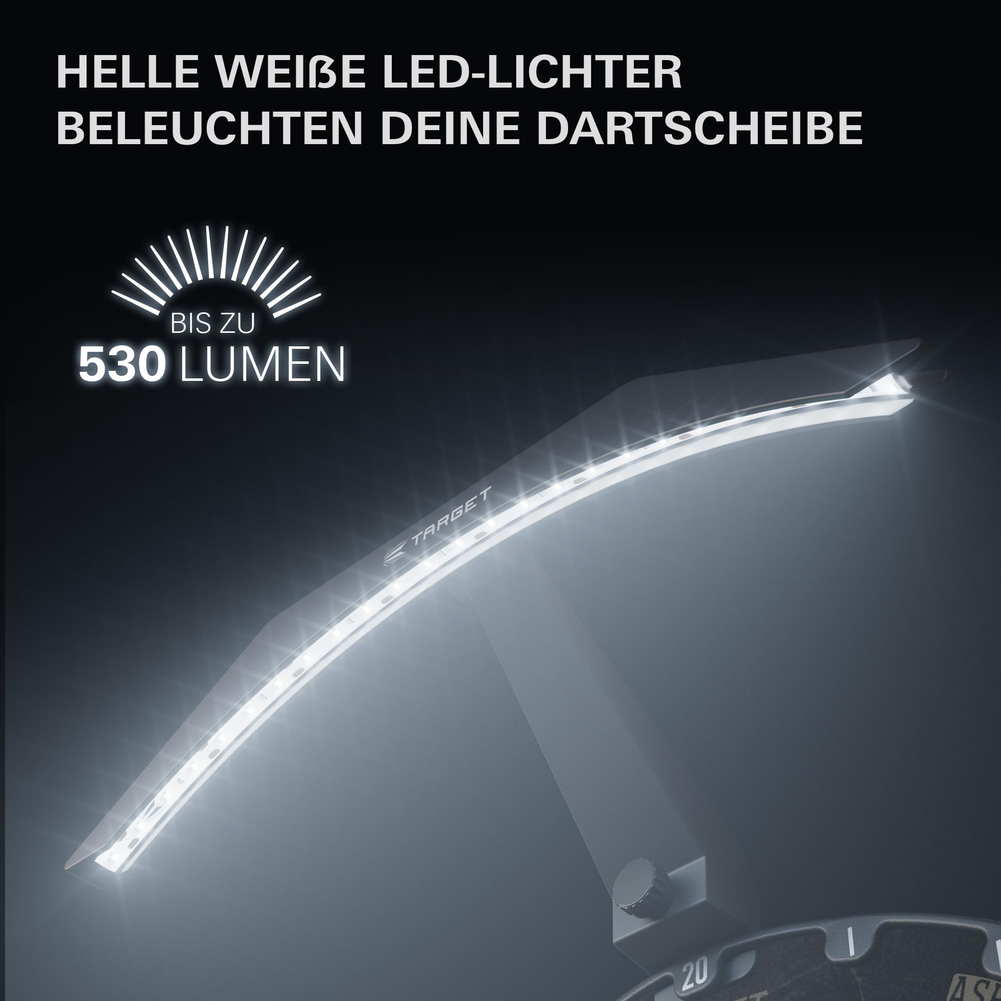 Target Darts LED-Dartboard-Beleuchtung – Dartbeleuchtung für das gesamte Board | Extra langes 3 m Kabel | Sicherer Halt für alle Dartboards | Einfache Montage | Professionelles Dartzubehör