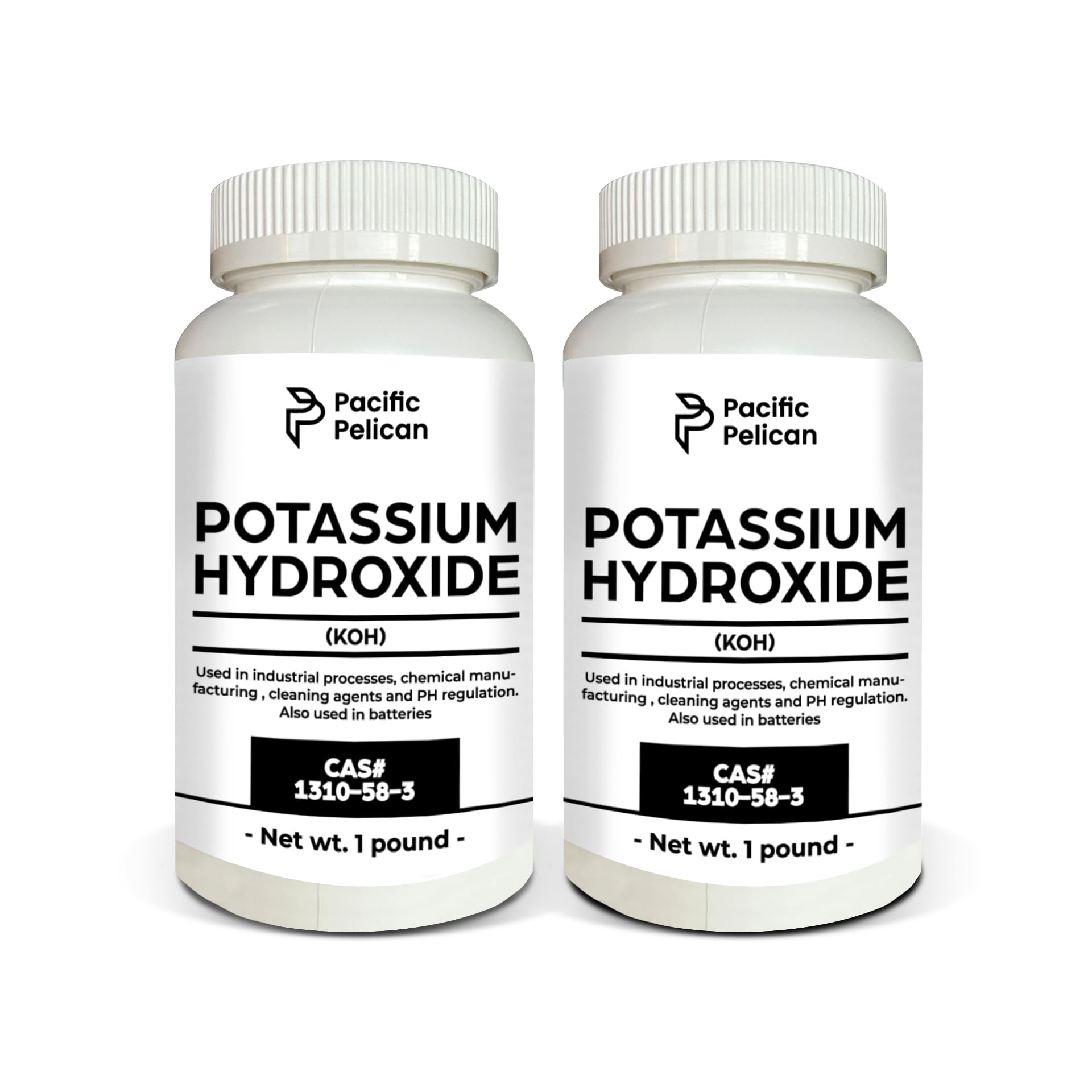 Pacific Pelican Potassium Hydroxide (KOH) - Multi-Use: Drain Cleaning, Laboratory Experiments, Chemical Manufacturing, Water Treatment | Pack of 2