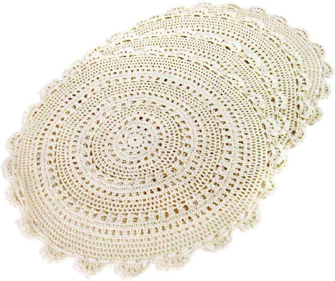 Phantomon Handmade Doilies Crochet Round Cotton Large Lace Placemats Coasters Table Covers, Pack of 4, Beige, 17 Inch
